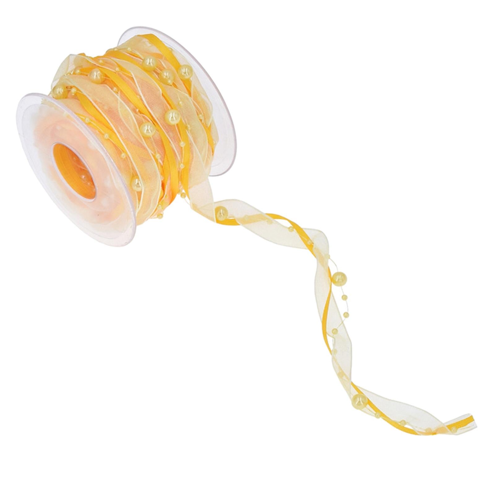 Bead Ribbon Chiffon Wrap Roll Applique Beaded for Clothing Sewing Party yellow