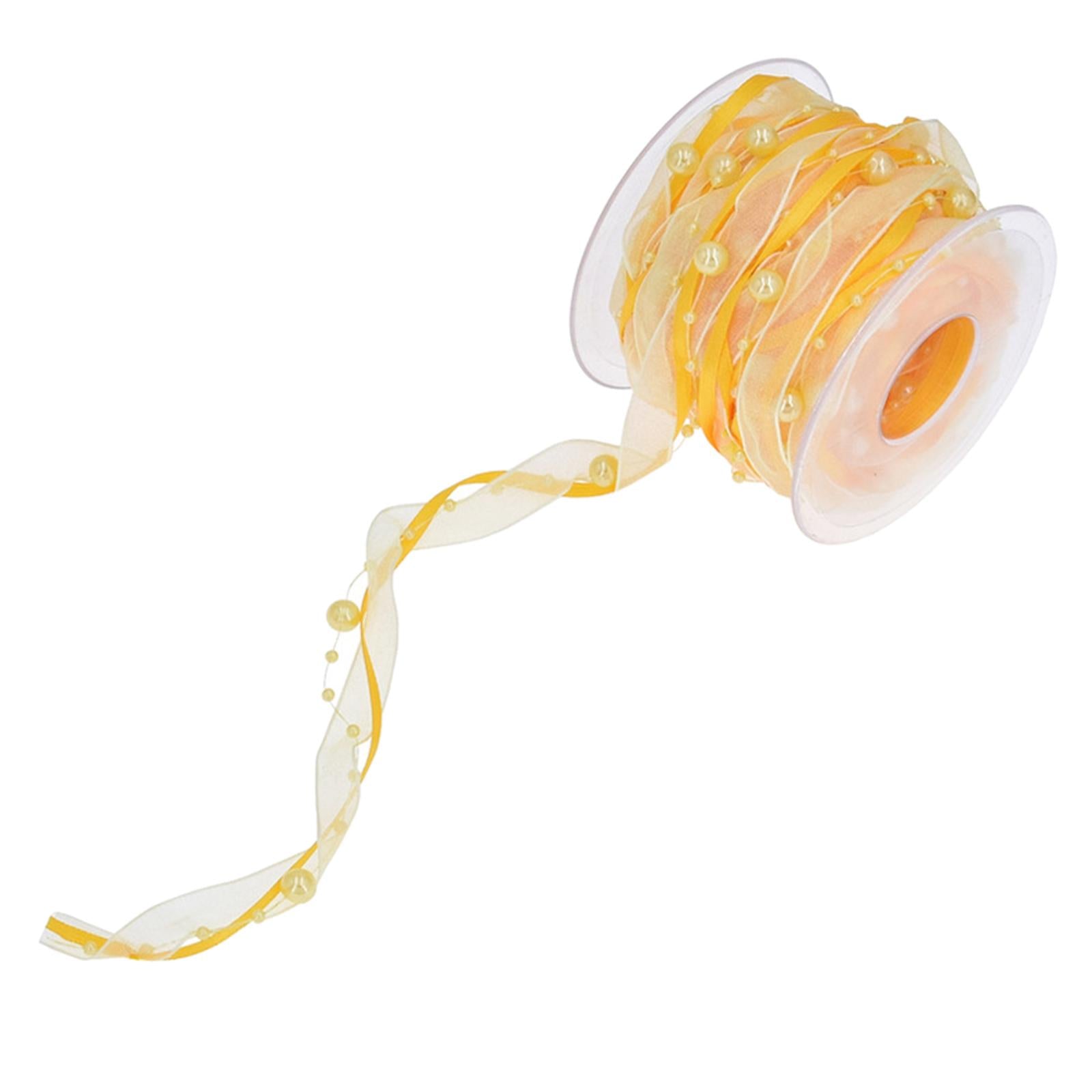 Bead Ribbon Chiffon Wrap Roll Applique Beaded for Clothing Sewing Party yellow