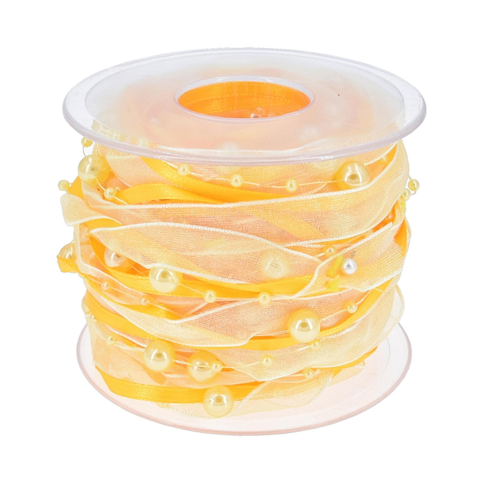 Bead Ribbon Chiffon Wrap Roll Applique Beaded for Clothing Sewing Party yellow