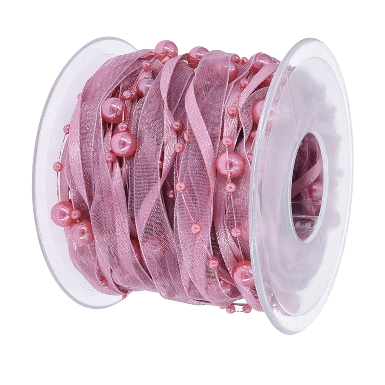 Bead Ribbon Chiffon Wrap Roll Applique Beaded for Clothing Sewing Party rose pink