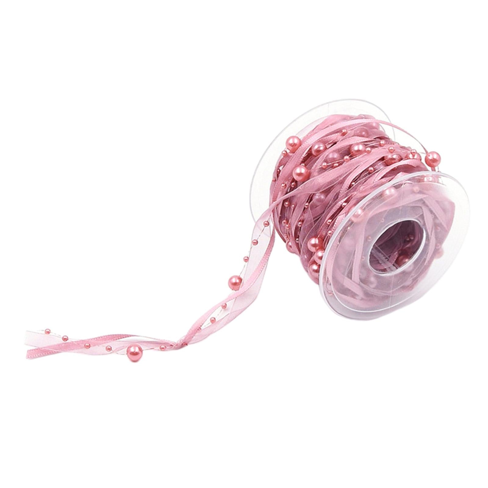 Bead Ribbon Chiffon Wrap Roll Applique Beaded for Clothing Sewing Party rose pink