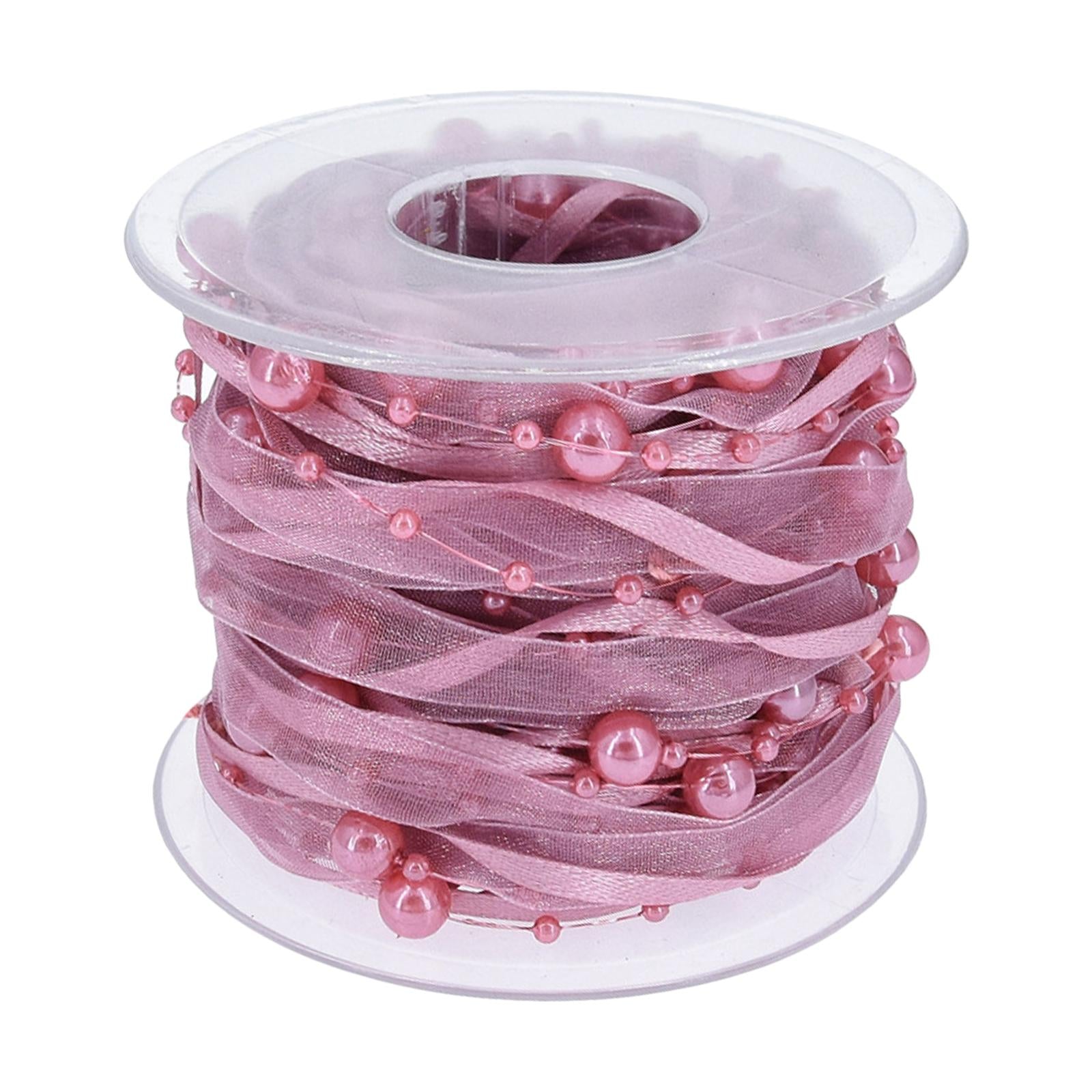 Bead Ribbon Chiffon Wrap Roll Applique Beaded for Clothing Sewing Party rose pink