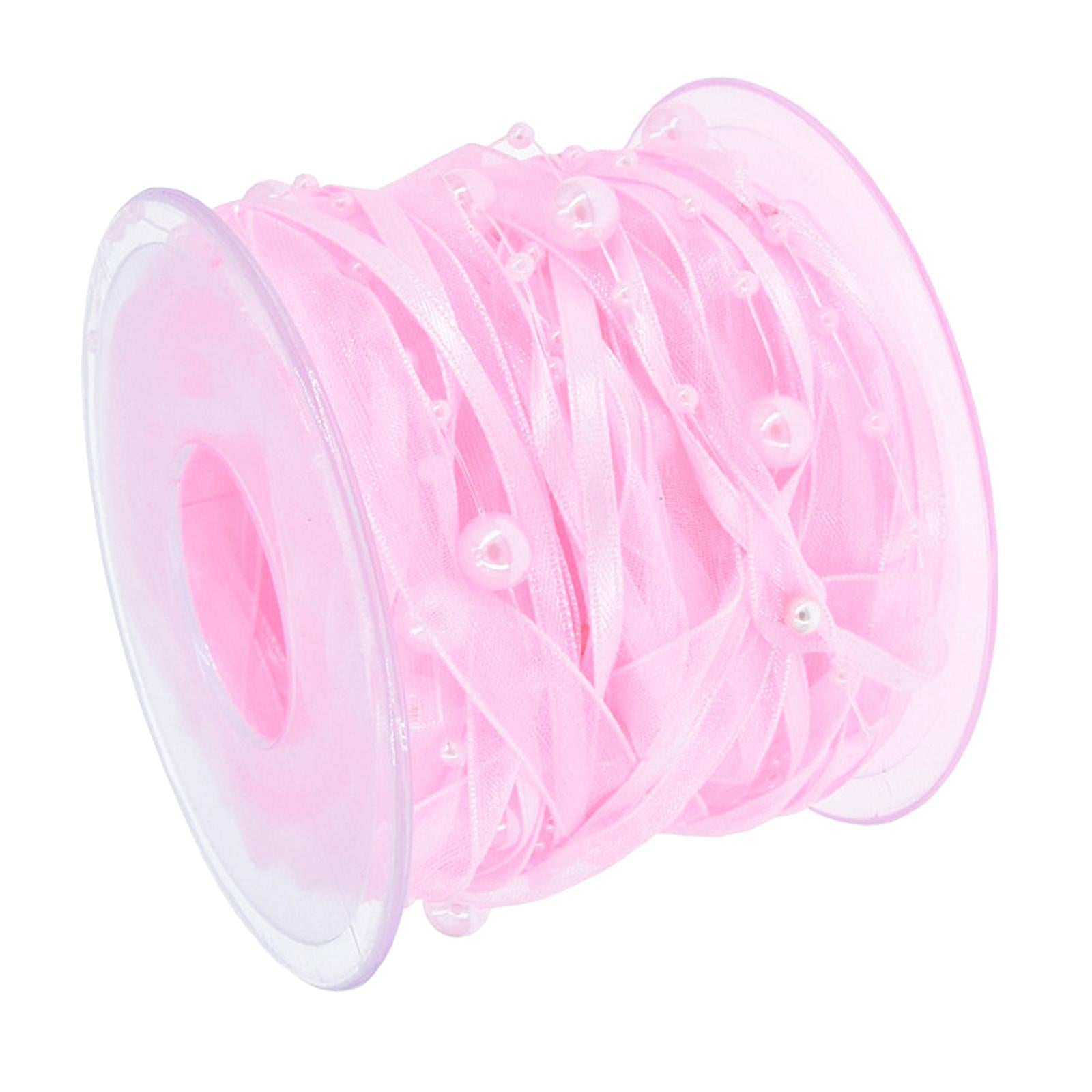 Bead Ribbon Chiffon Wrap Roll Applique Beaded for Clothing Sewing Party pink