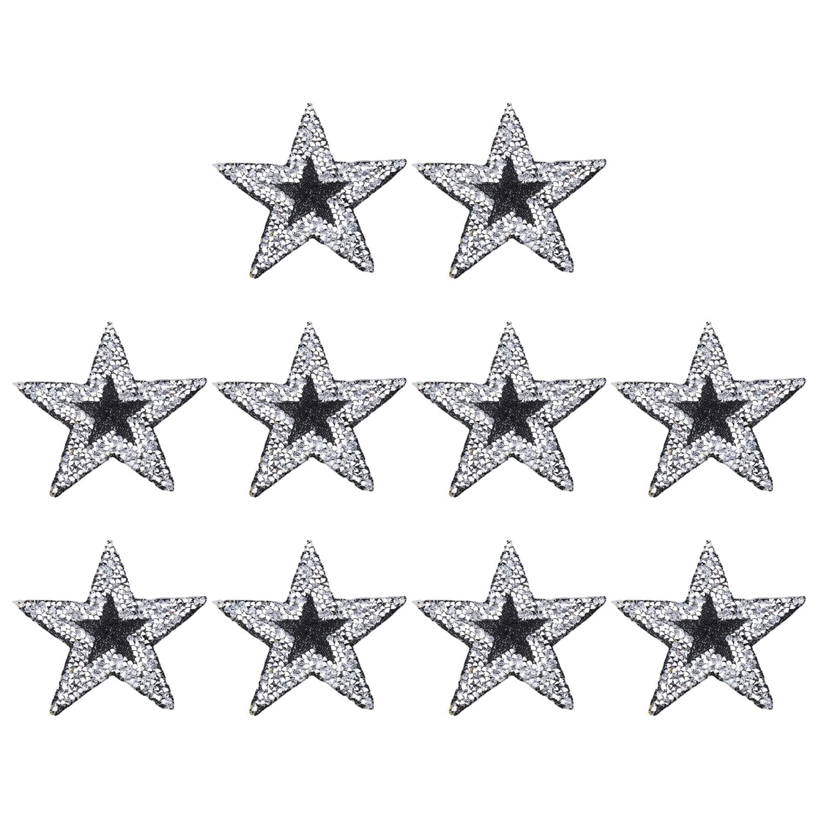 10x Rhinestone Star Patches Appliques Repair Sewing Accessories Silver Black