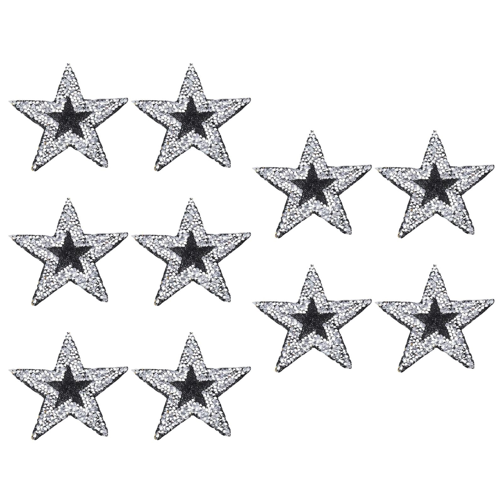 10x Rhinestone Star Patches Appliques Repair Sewing Accessories Silver Black