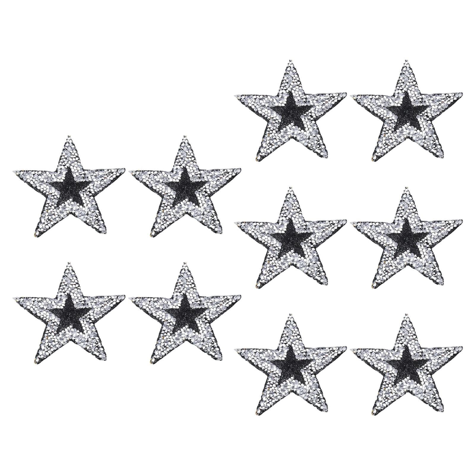 10x Rhinestone Star Patches Appliques Repair Sewing Accessories Silver Black