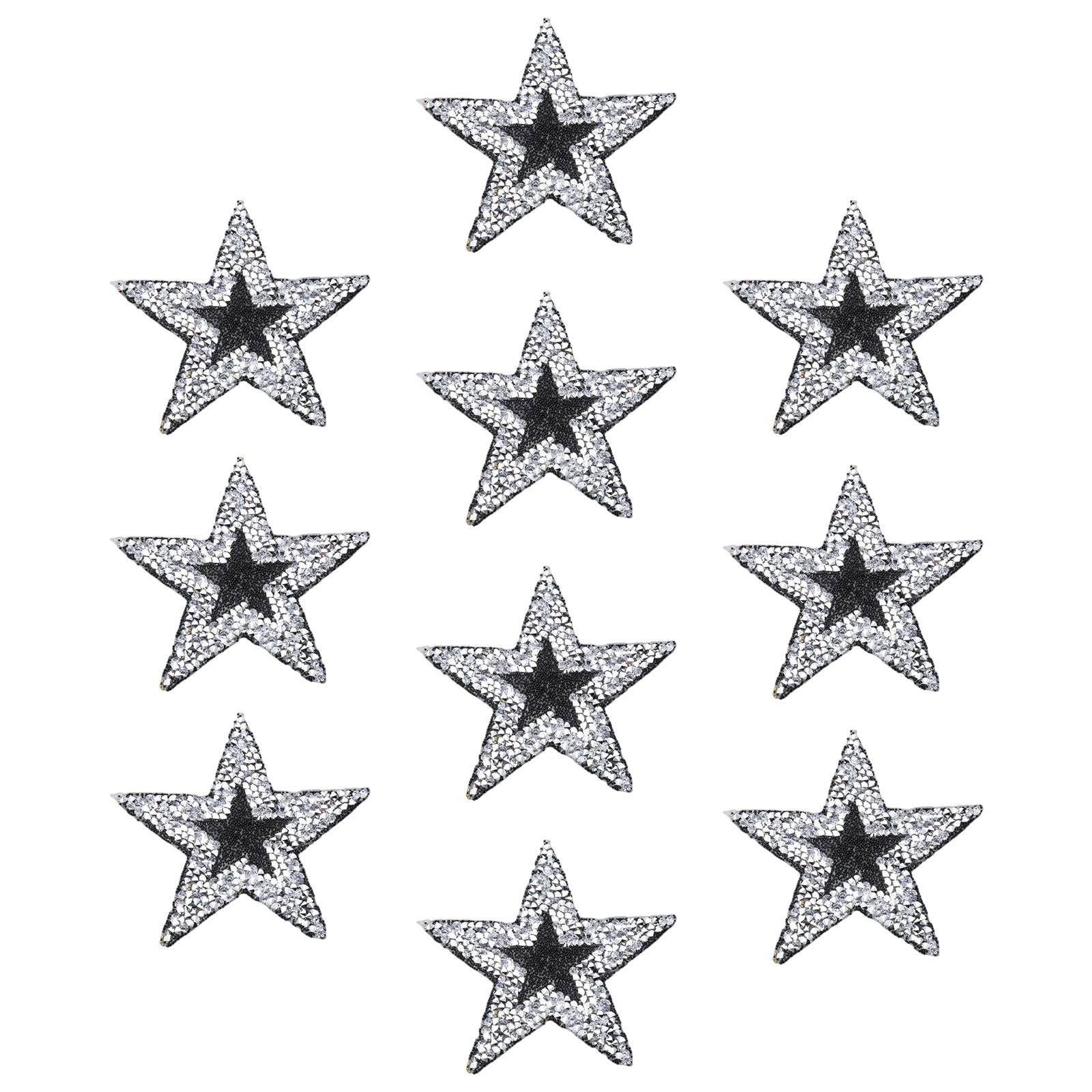 10x Rhinestone Star Patches Appliques Repair Sewing Accessories Silver Black