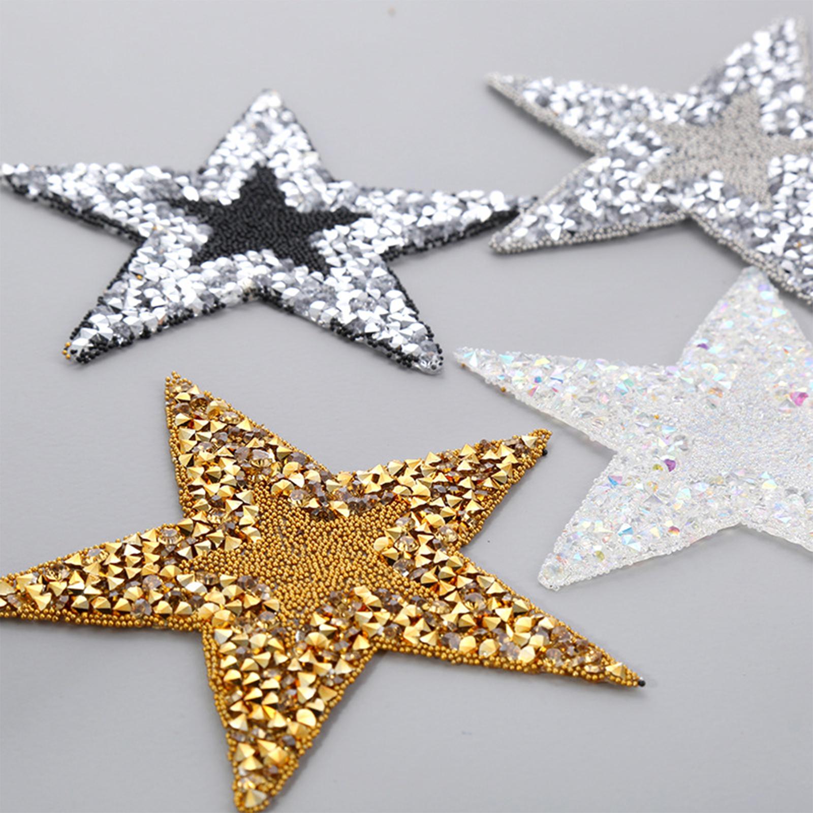 10x Rhinestone Star Patches Appliques Repair Sewing Accessories Silver Black