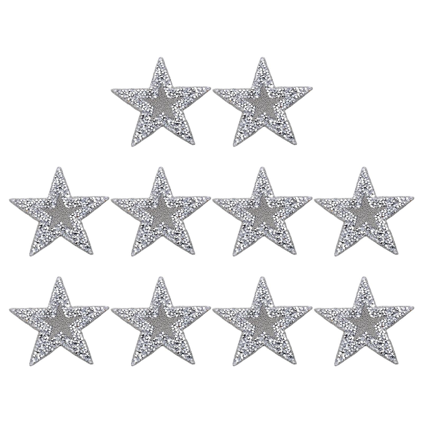 10x Rhinestone Star Patches Appliques Repair Sewing Accessories Silver