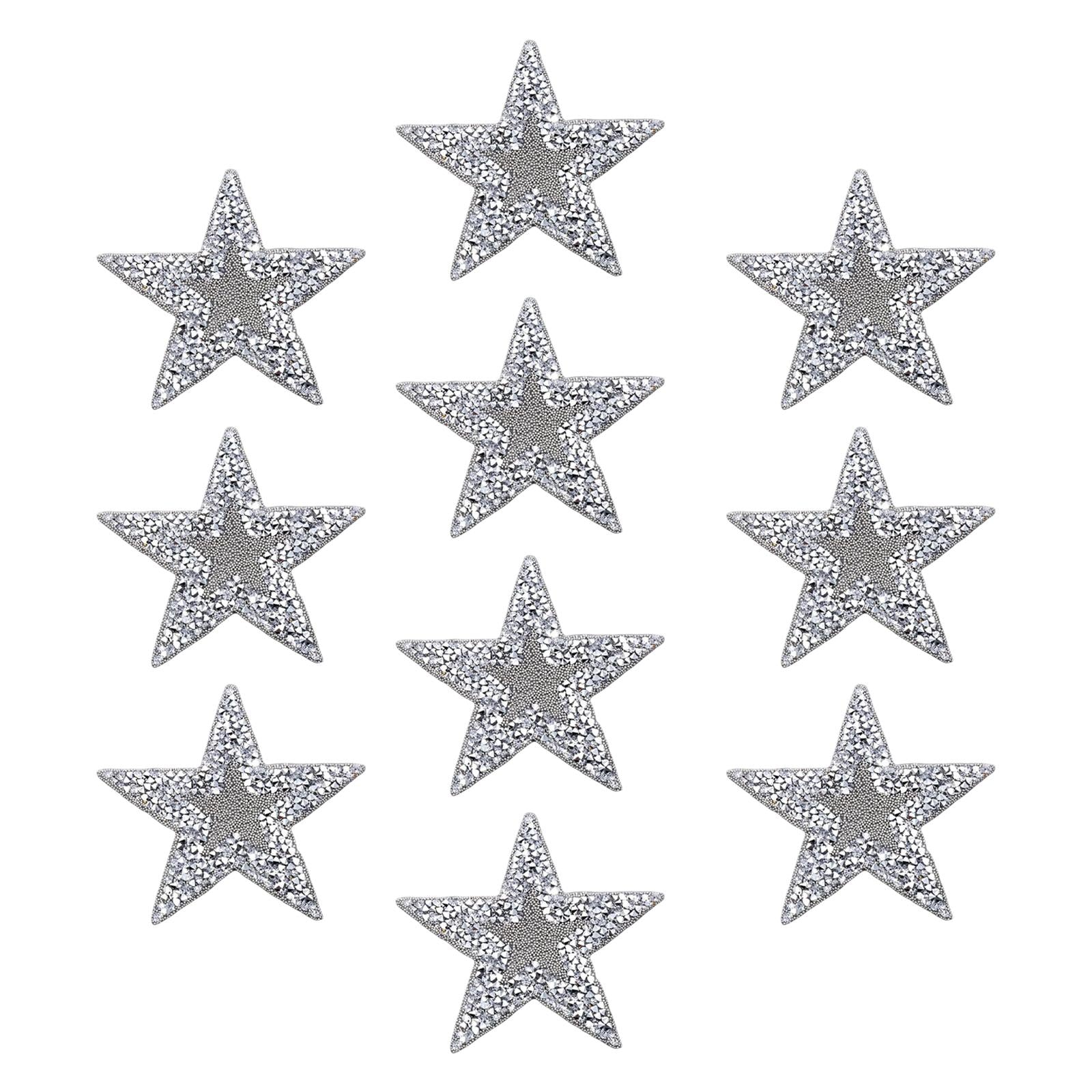 10x Rhinestone Star Patches Appliques Repair Sewing Accessories Silver