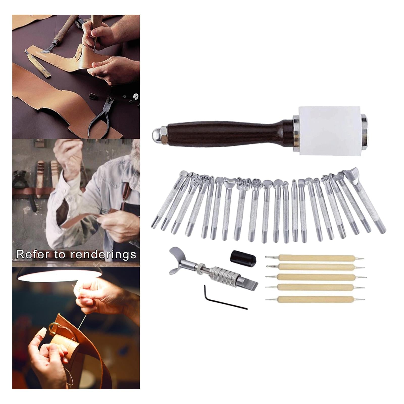 Leather Stamp Tools DIY Leather Craft Hammer Stitching Leather Working Kit