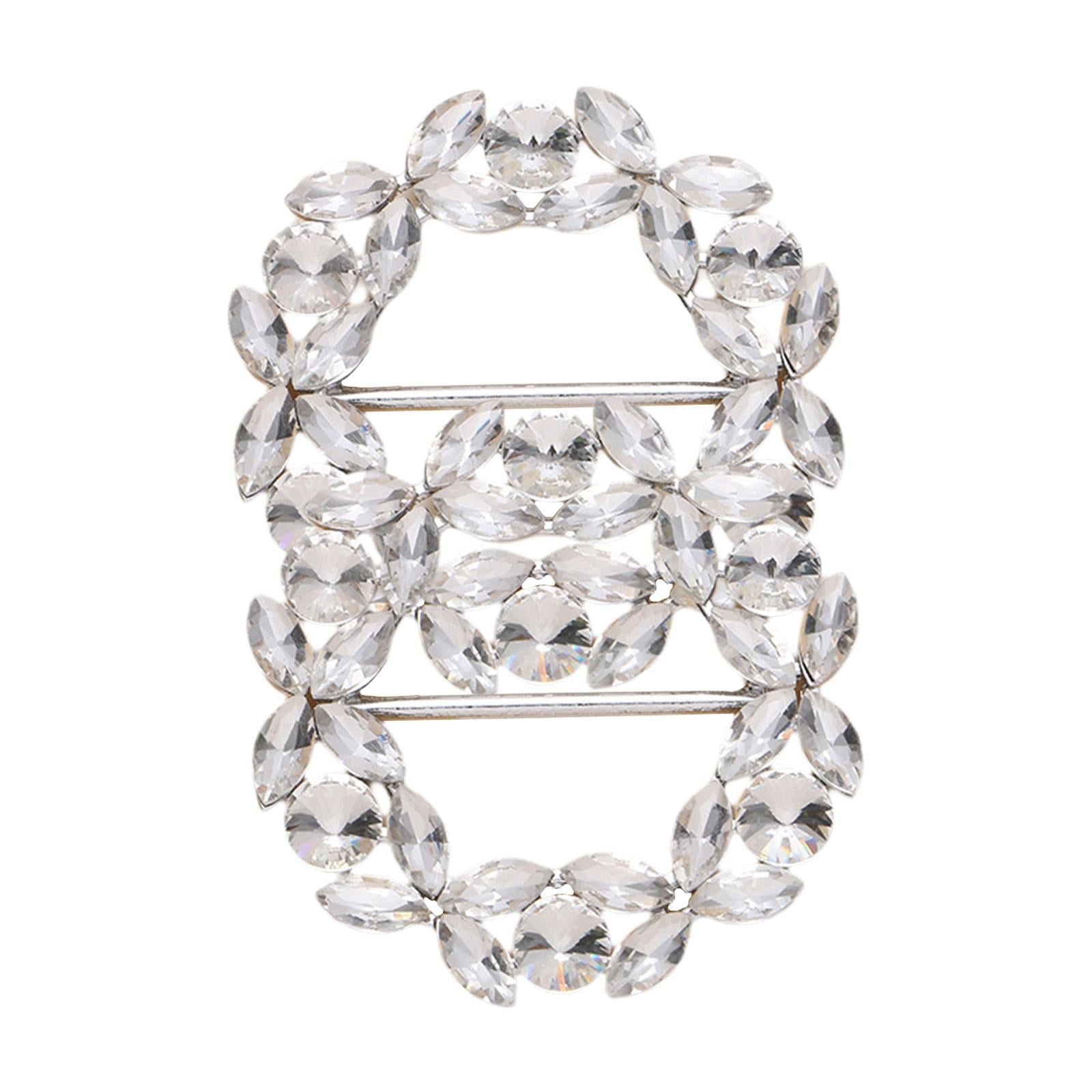 2 Pieces Ribbon Sliders Rhinestone Applique Clips Buckle Bridesmaids White