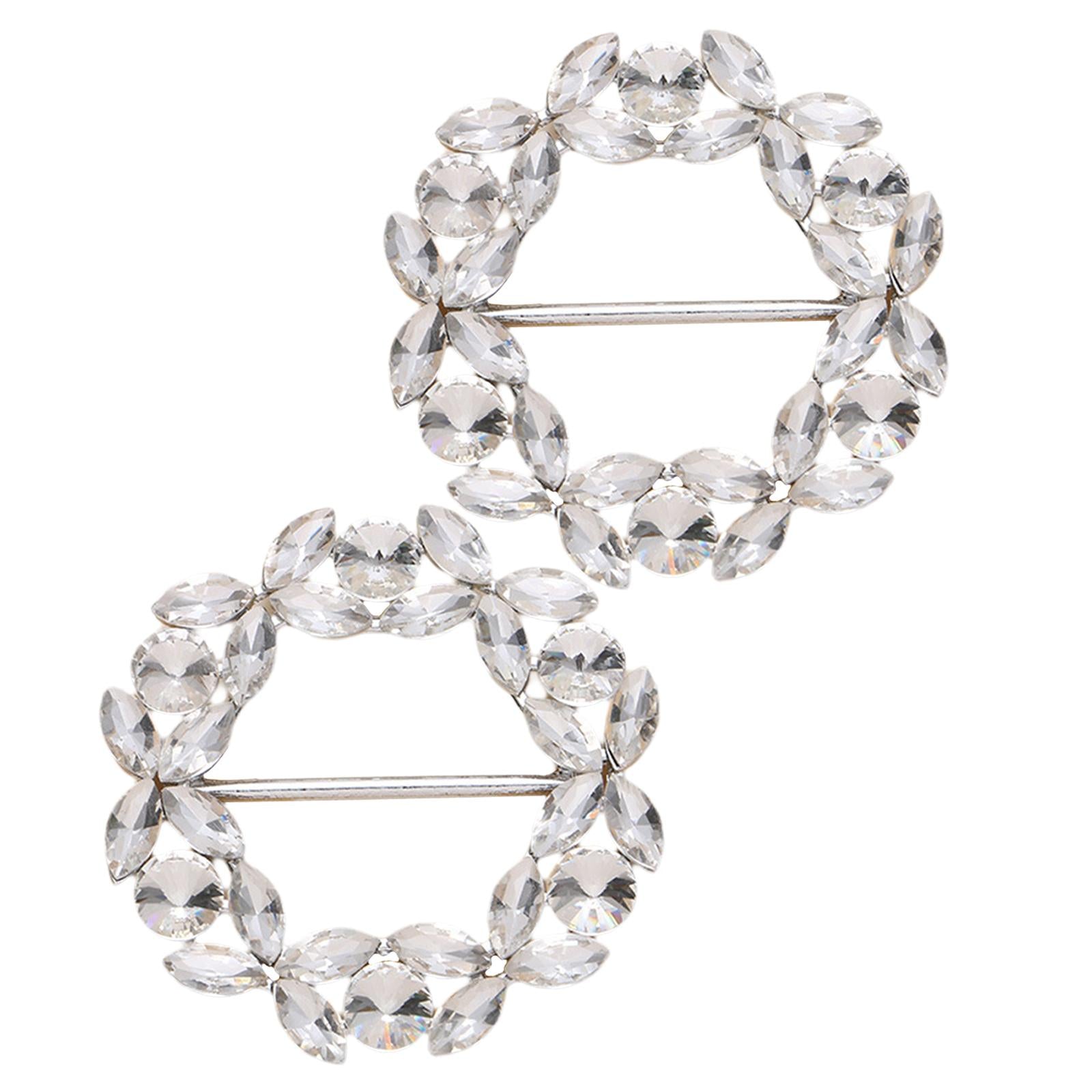 2 Pieces Ribbon Sliders Rhinestone Applique Clips Buckle Bridesmaids White