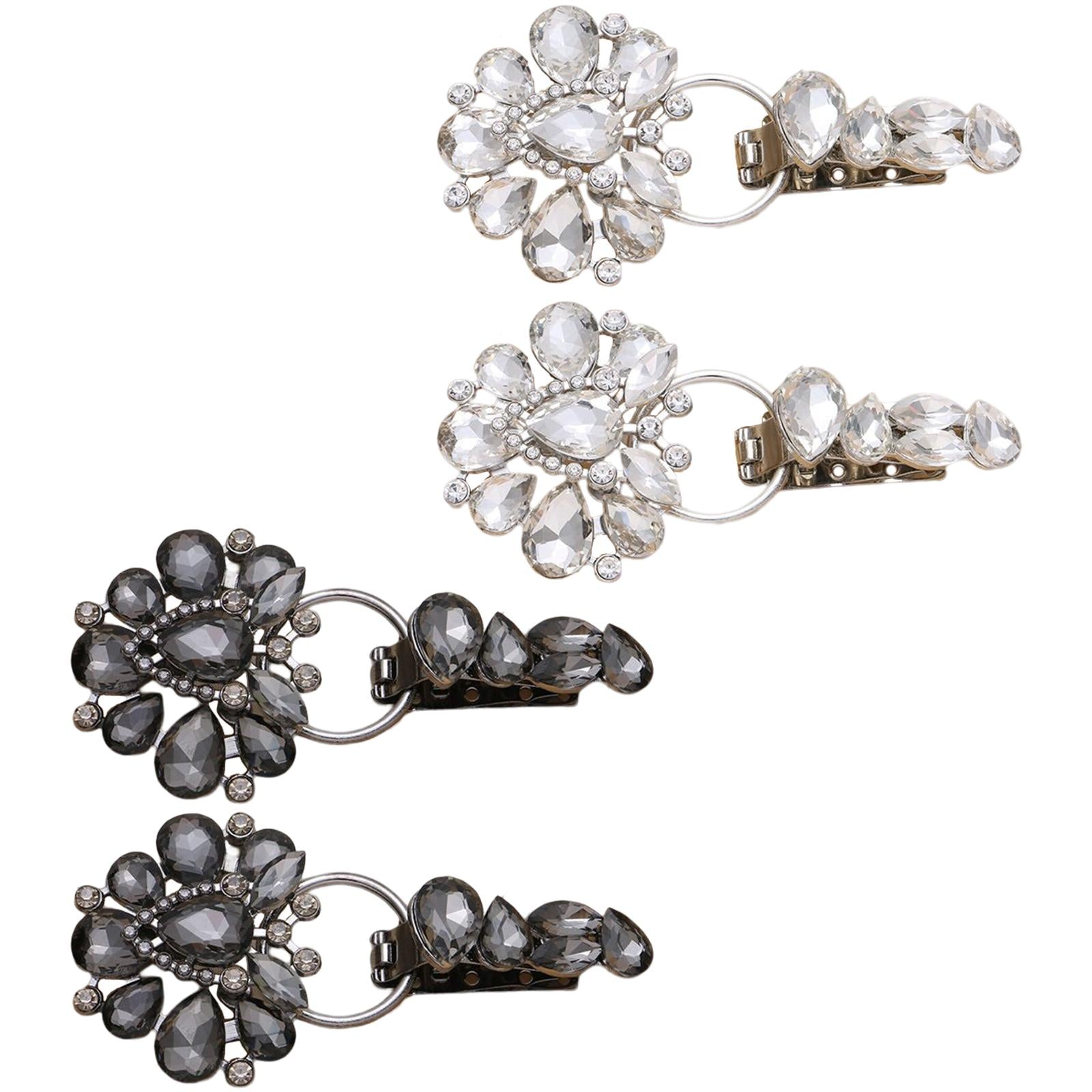Luxury Metal Alloy Rhinestones Duckbill Button Fur Suede Coat Accessory Black