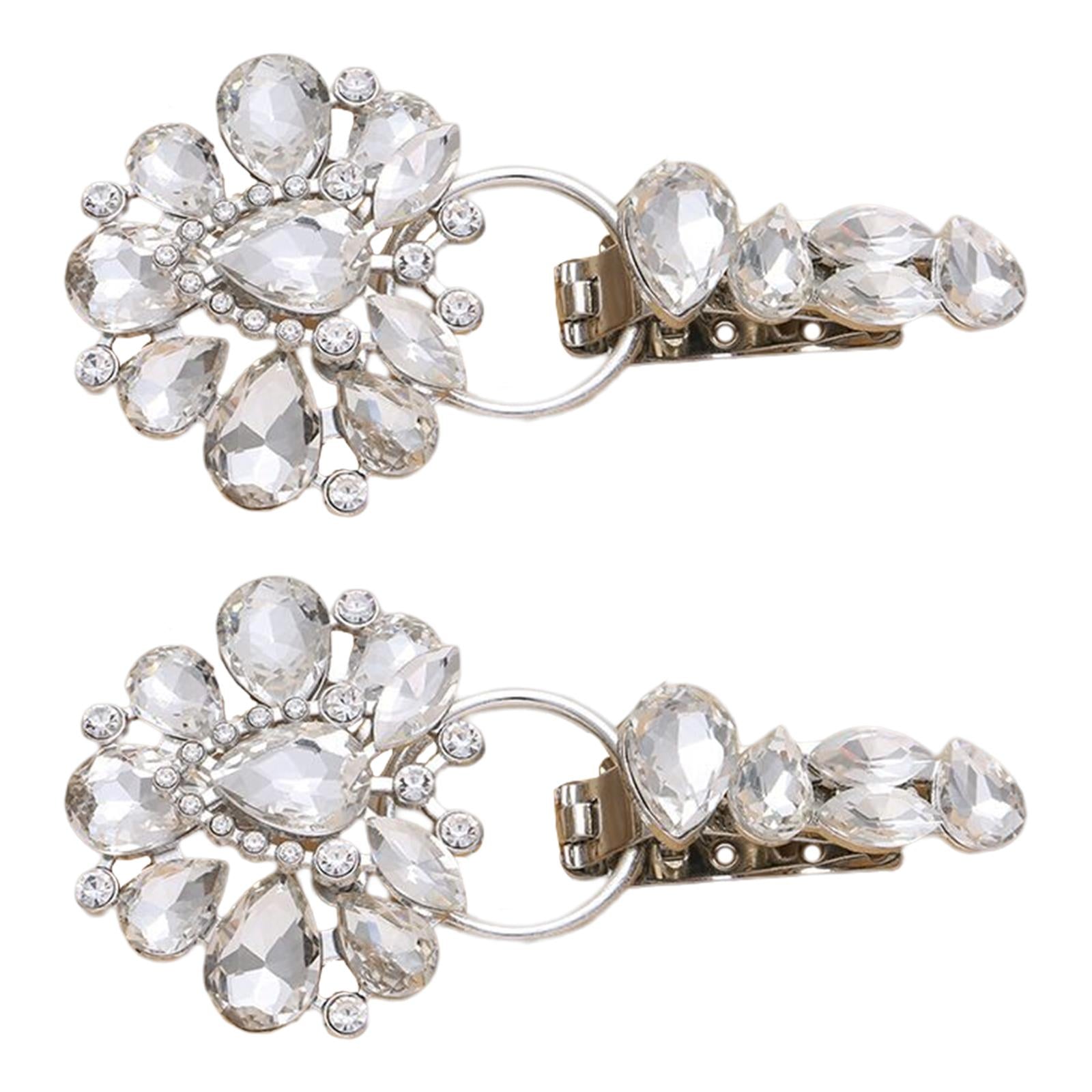 Luxury Metal Alloy Rhinestones Duckbill Button Fur Suede Coat Accessory Silver