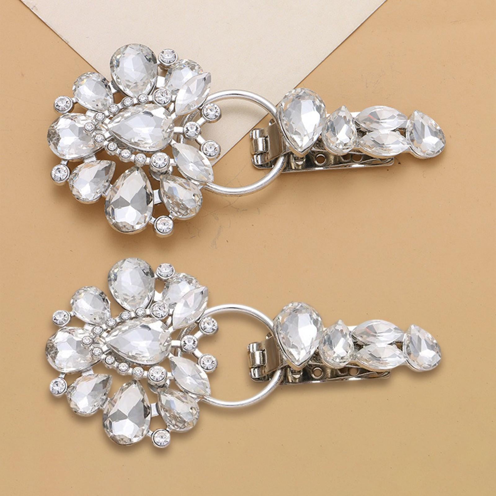 Luxury Metal Alloy Rhinestones Duckbill Button Fur Suede Coat Accessory Silver