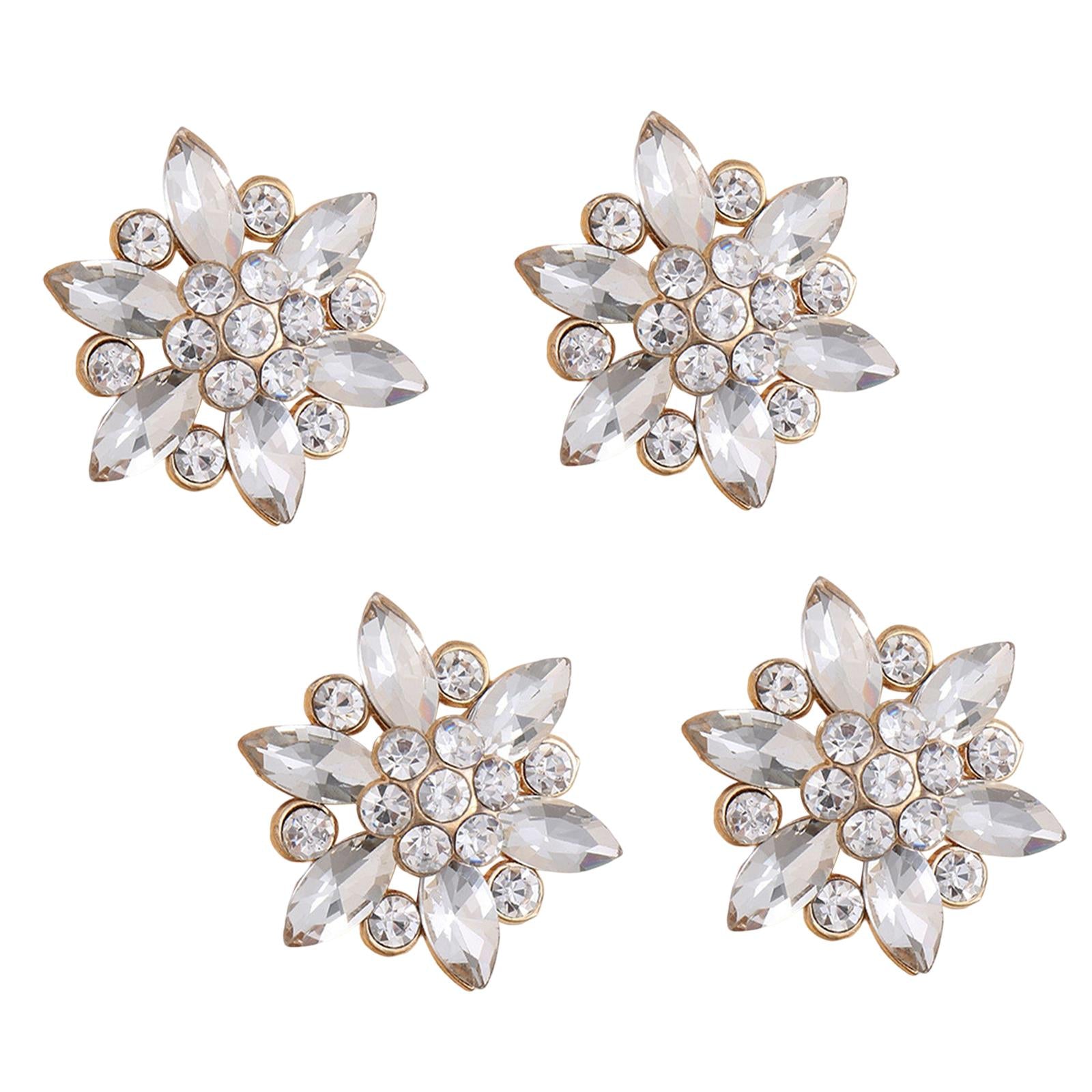 4Pcs Bling Fashion Rhinestone Buttons Flower Decorative Embellishment Gold