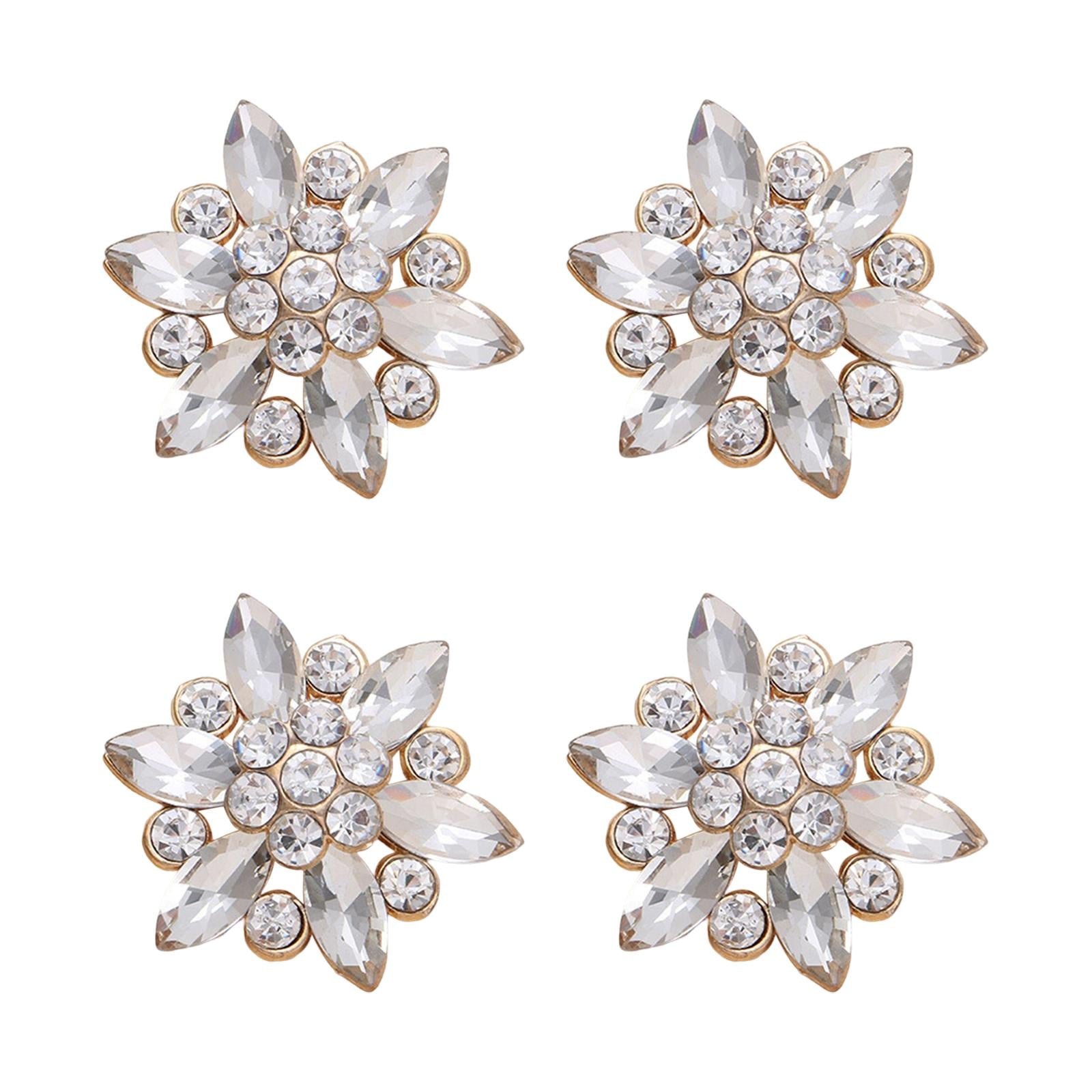 4Pcs Bling Fashion Rhinestone Buttons Flower Decorative Embellishment Gold