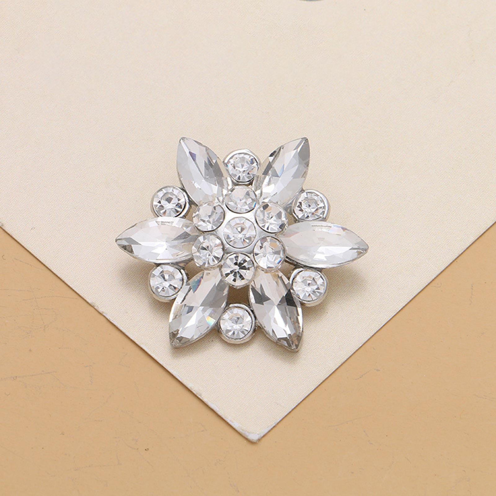 4Pcs Bling Fashion Rhinestone Buttons Flower Decorative Embellishment Silver