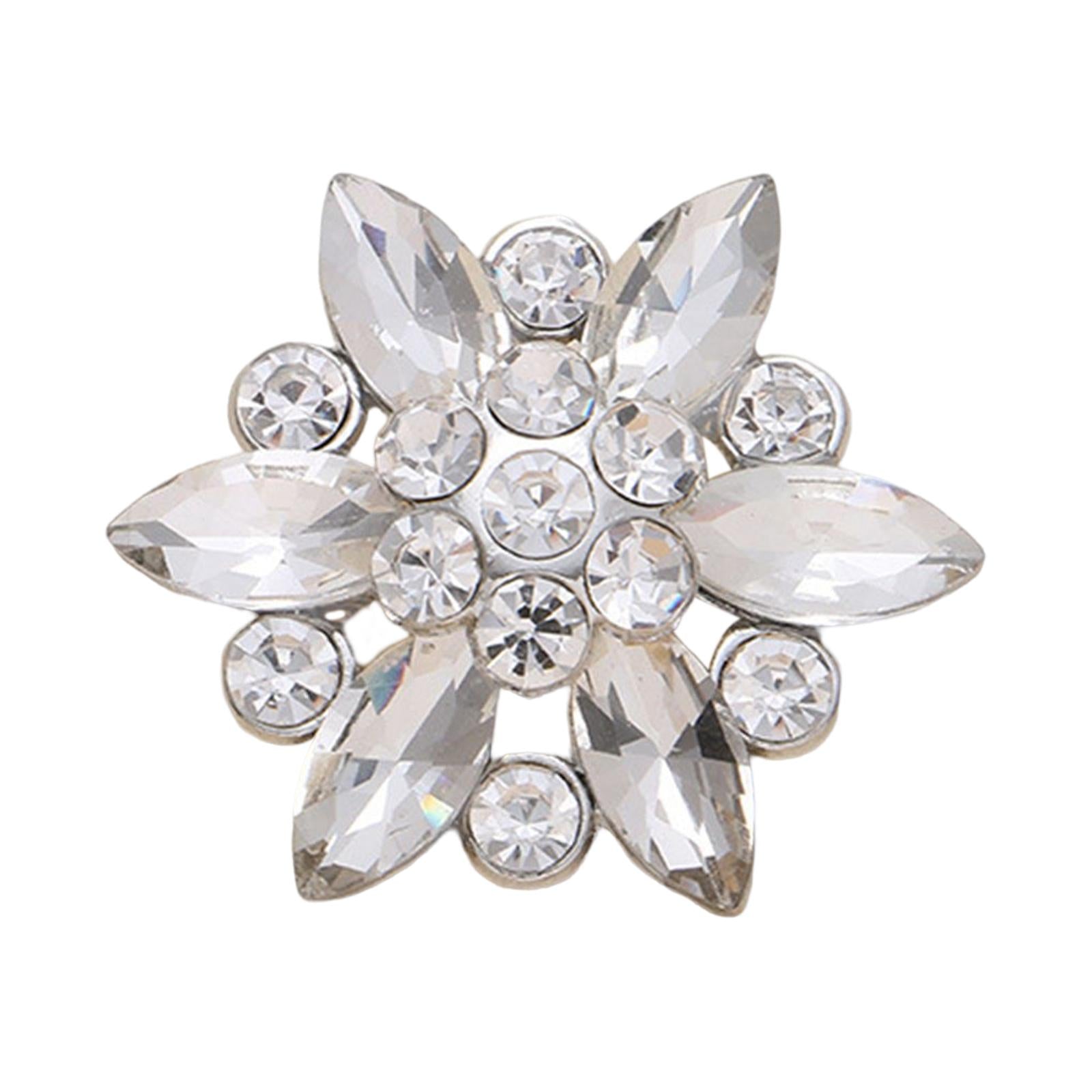 4Pcs Bling Fashion Rhinestone Buttons Flower Decorative Embellishment Silver