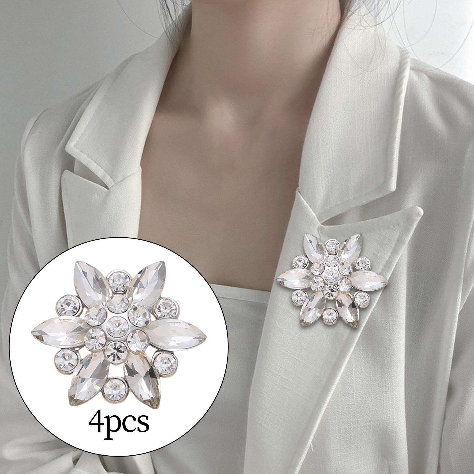 4Pcs Bling Fashion Rhinestone Buttons Flower Decorative Embellishment Silver