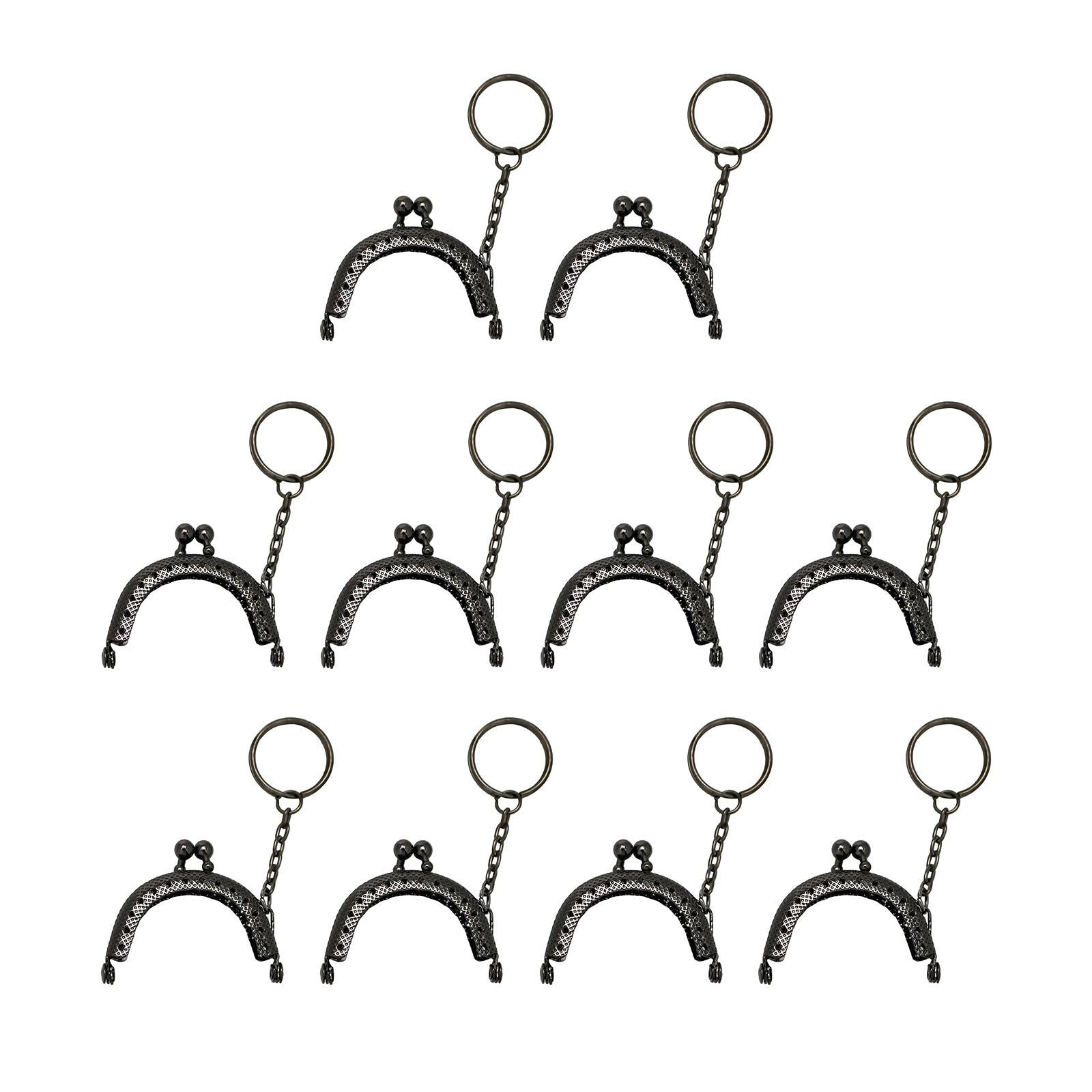 10Pcs Metal Purse Frame Semicircle Bag Handle Bag Kiss Clasp Lock for Sewing Black