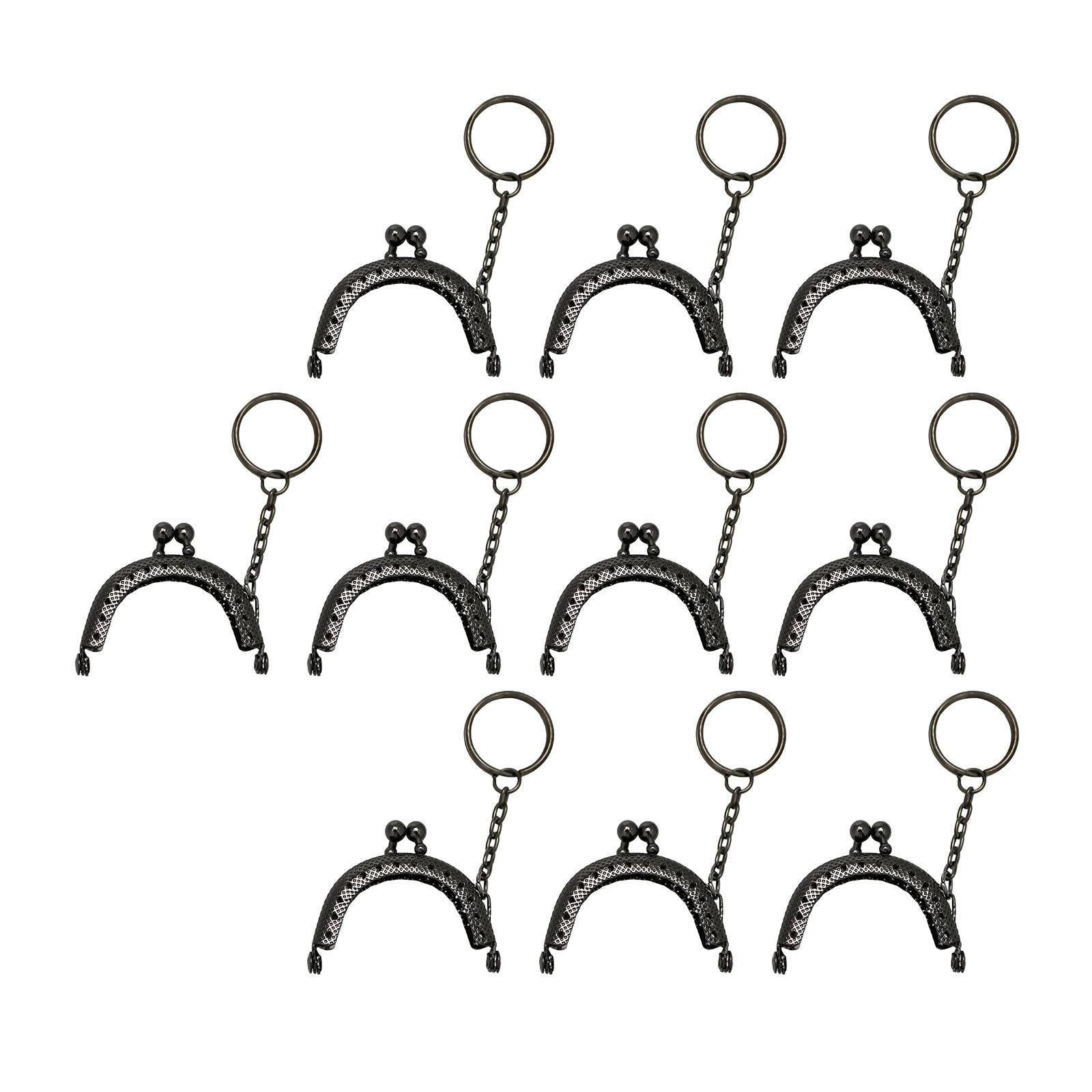 10Pcs Metal Purse Frame Semicircle Bag Handle Bag Kiss Clasp Lock for Sewing Black