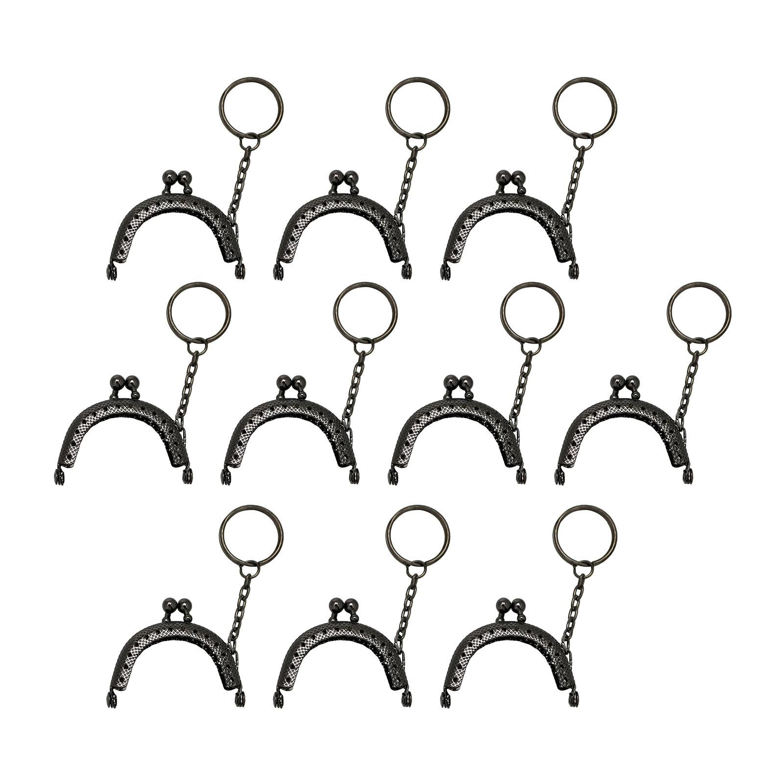10Pcs Metal Purse Frame Semicircle Bag Handle Bag Kiss Clasp Lock for Sewing Black