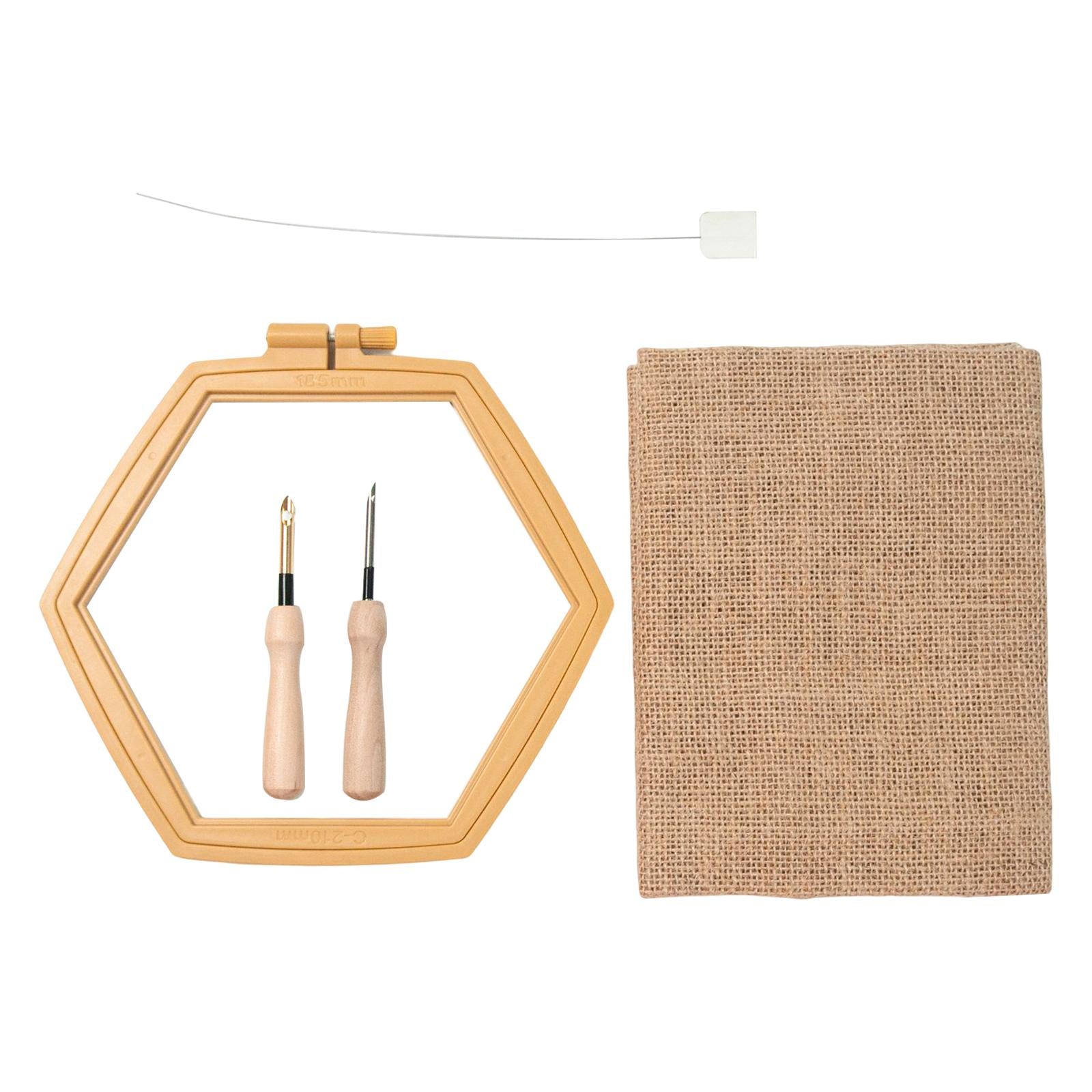 Hexagonal Punch Needle Embroidery Kits Wooden Handle for Starter Kids Adults