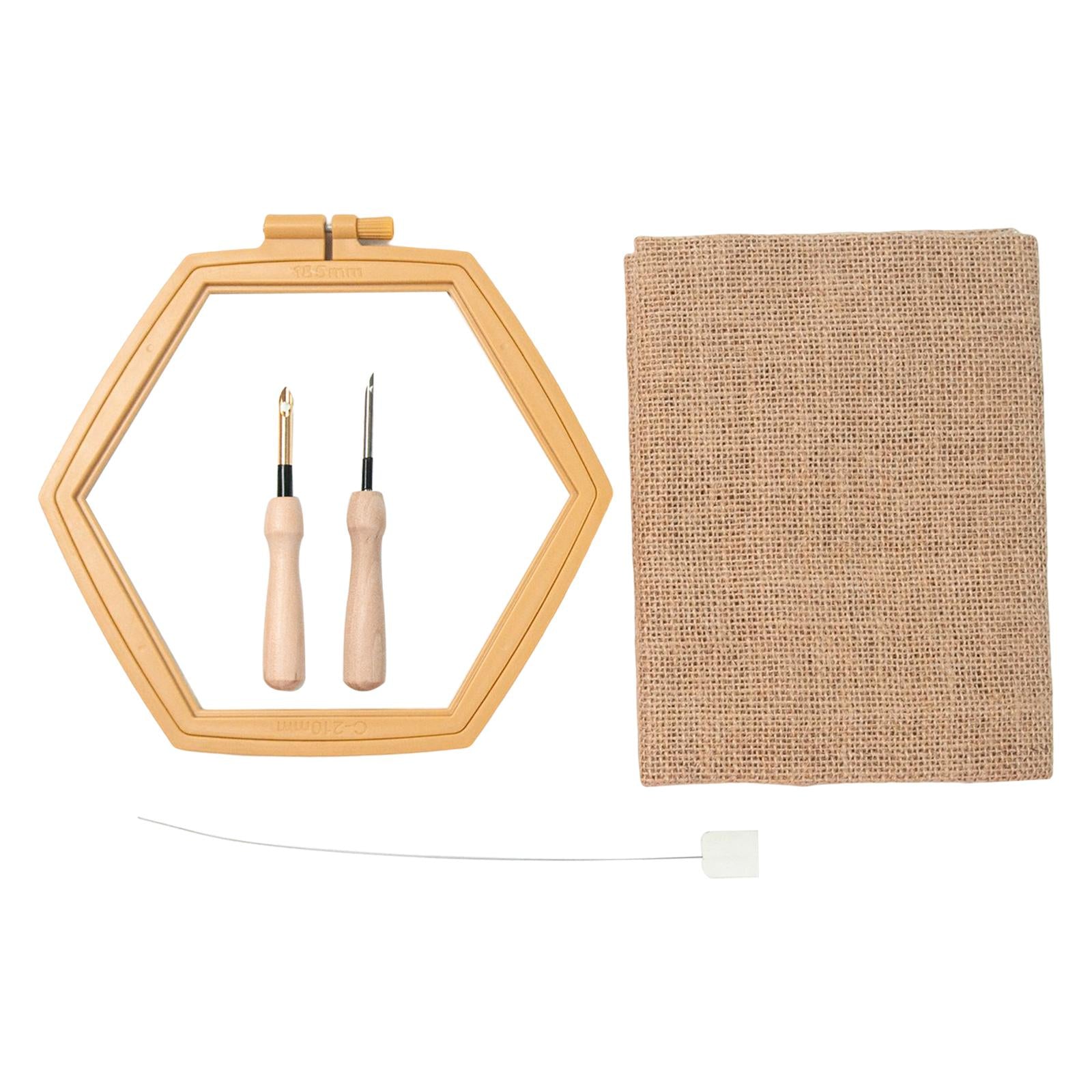Hexagonal Punch Needle Embroidery Kits Wooden Handle for Starter Kids Adults