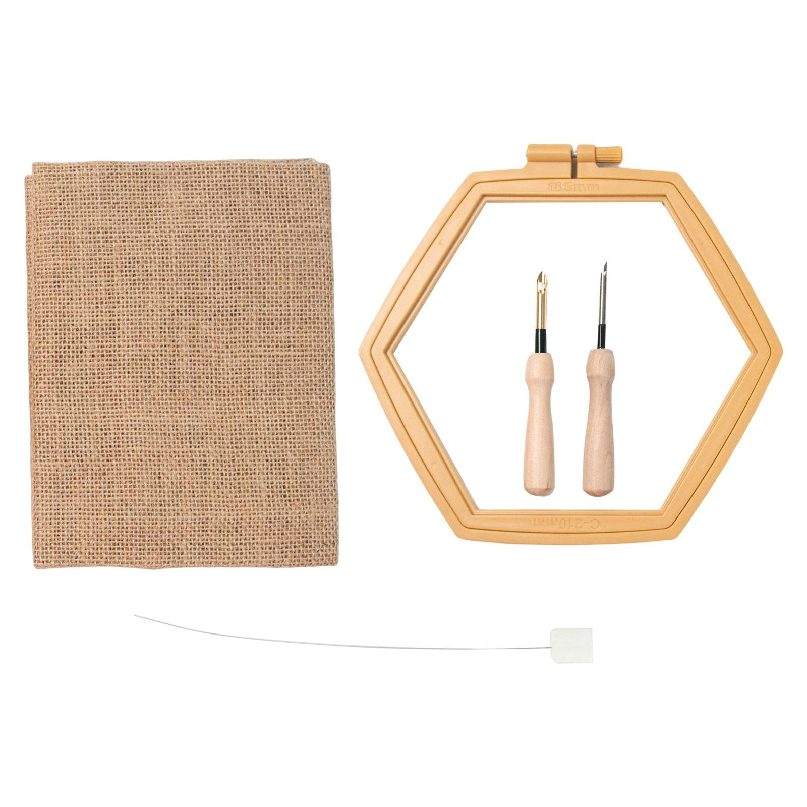 Hexagonal Punch Needle Embroidery Kits Wooden Handle for Starter Kids Adults