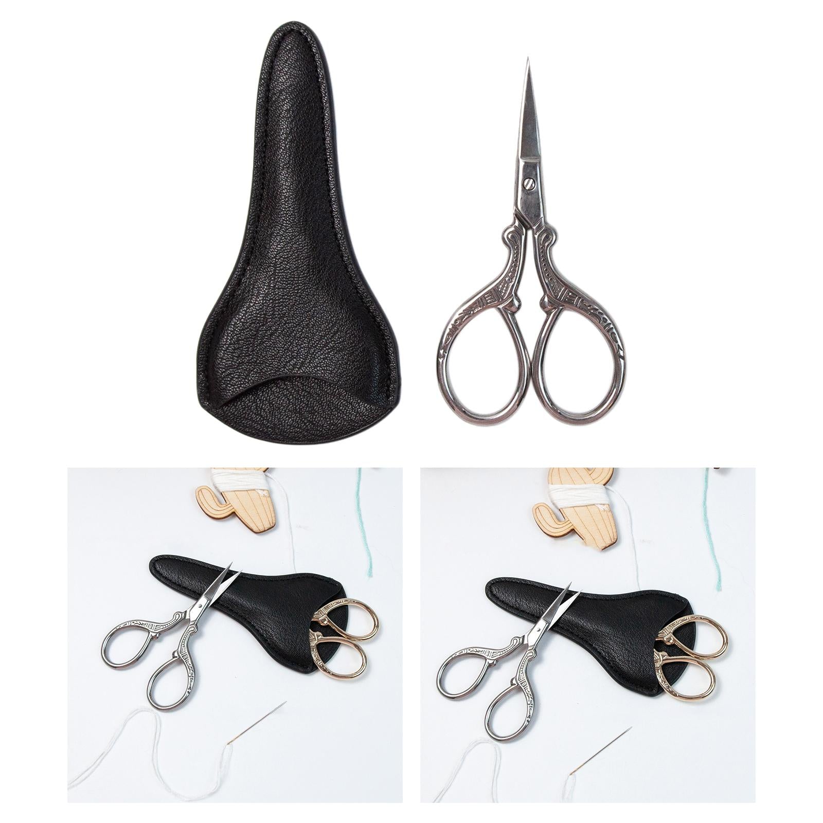 Embroidery Scissors with PU Leather Cover for Quilting Crafts Needlework Silver