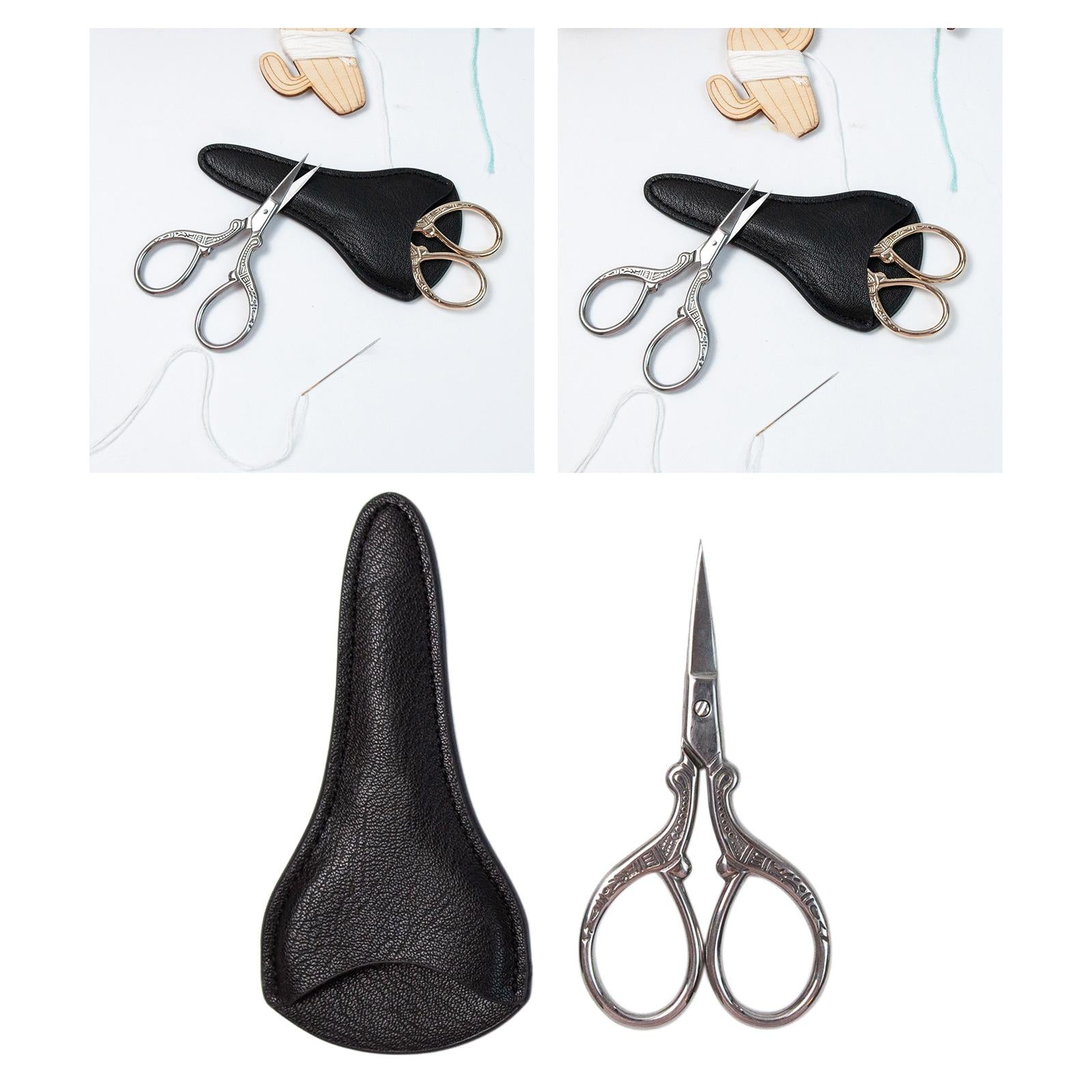 Embroidery Scissors with PU Leather Cover for Quilting Crafts Needlework Silver