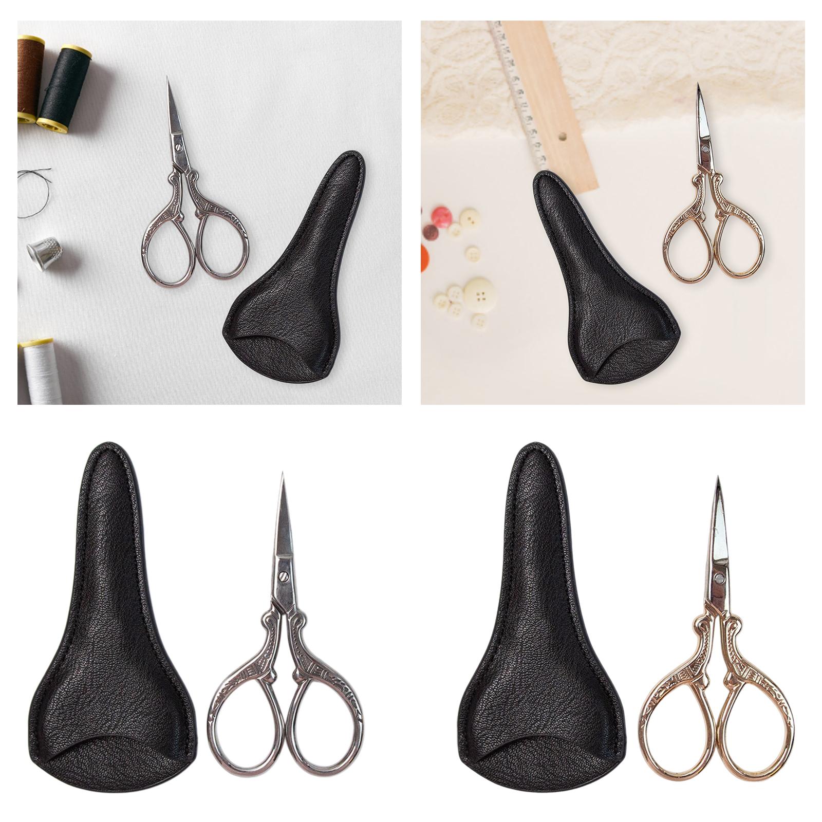 Embroidery Scissors with PU Leather Cover for Quilting Crafts Needlework Silver