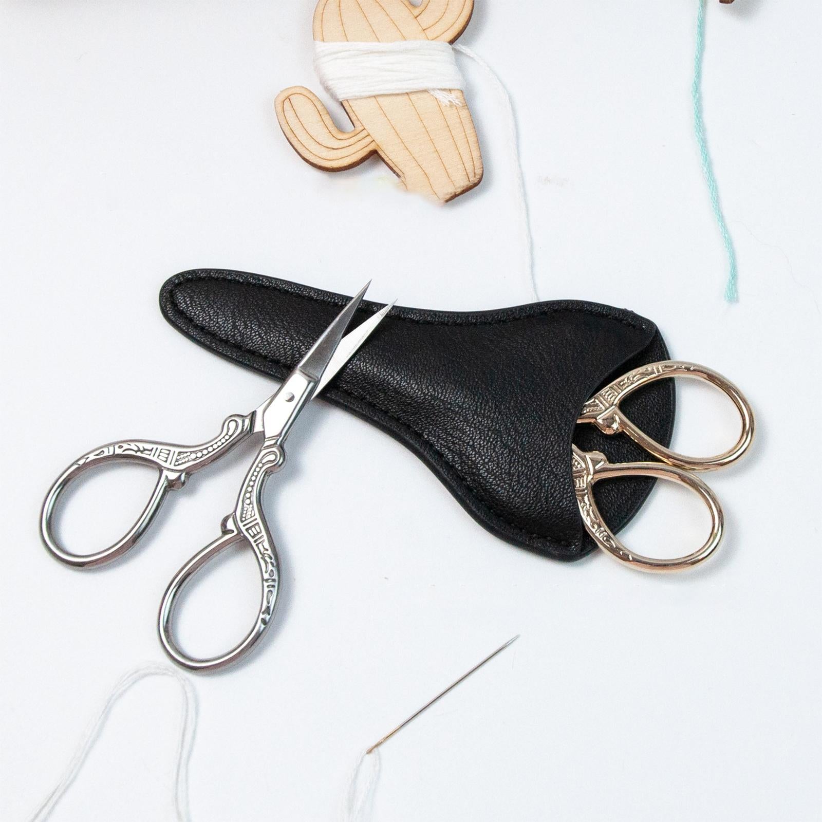 Embroidery Scissors with PU Leather Cover for Quilting Crafts Needlework Silver