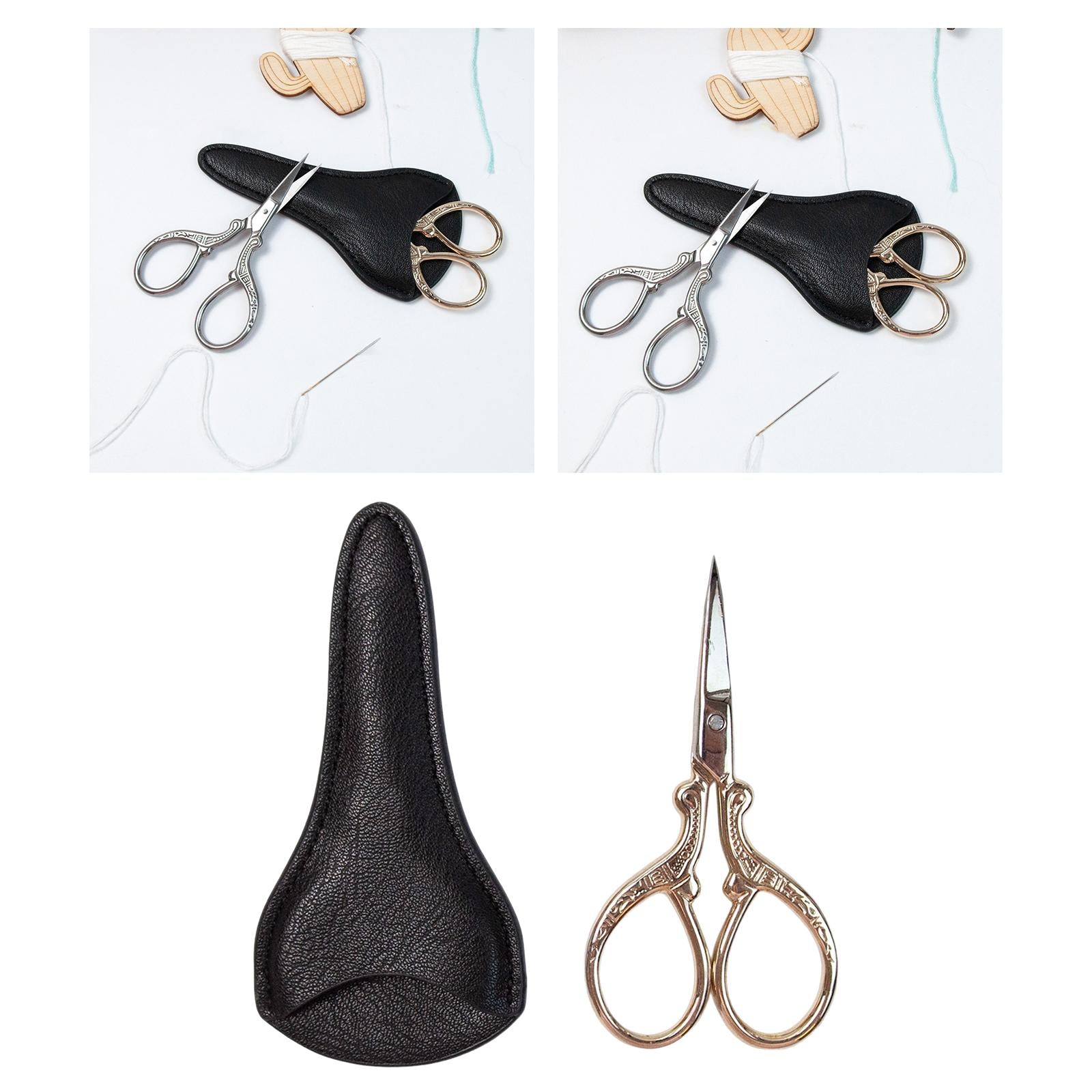 Embroidery Scissors with PU Leather Cover for Quilting Crafts Needlework Golden