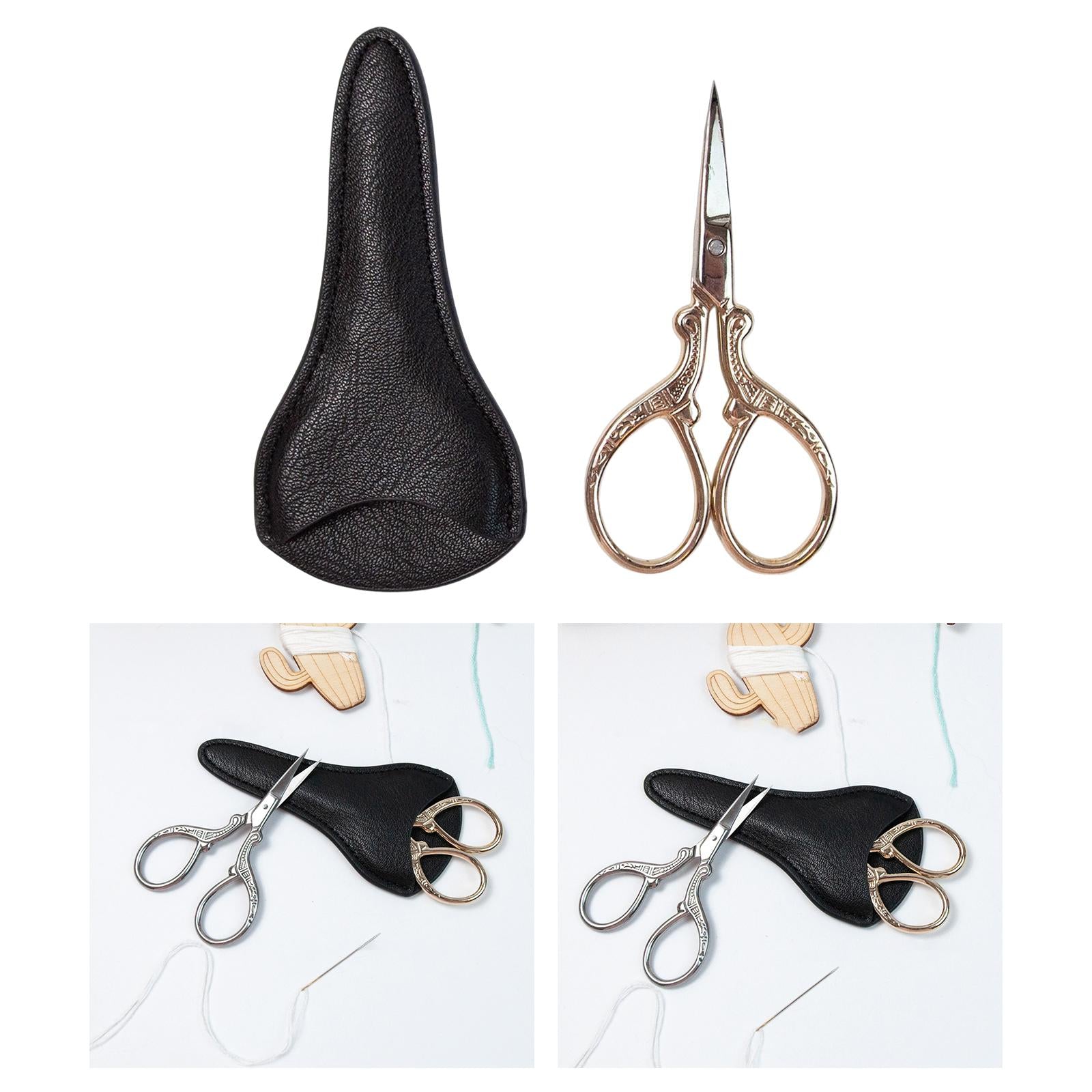 Embroidery Scissors with PU Leather Cover for Quilting Crafts Needlework Golden