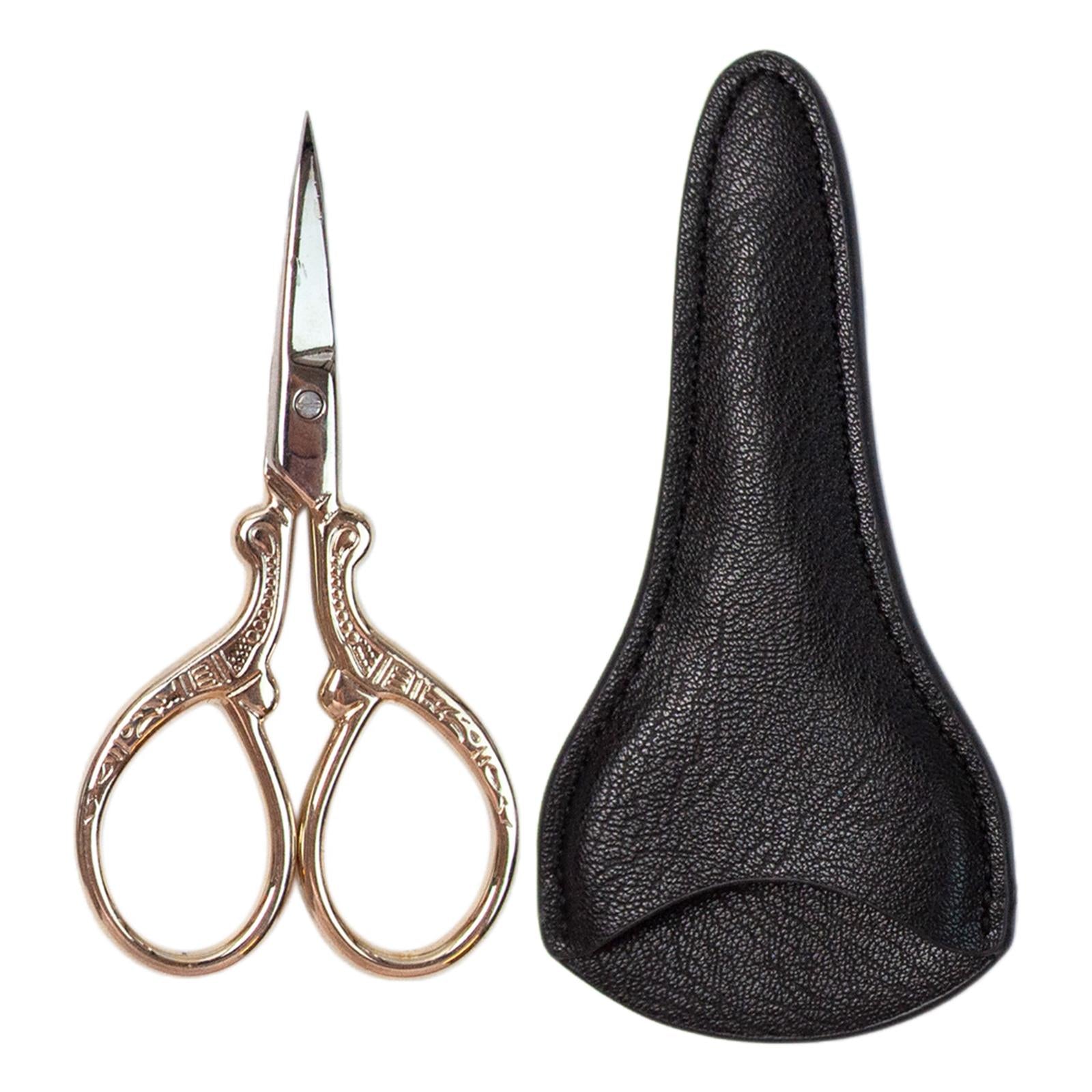 Embroidery Scissors with PU Leather Cover for Quilting Crafts Needlework Golden