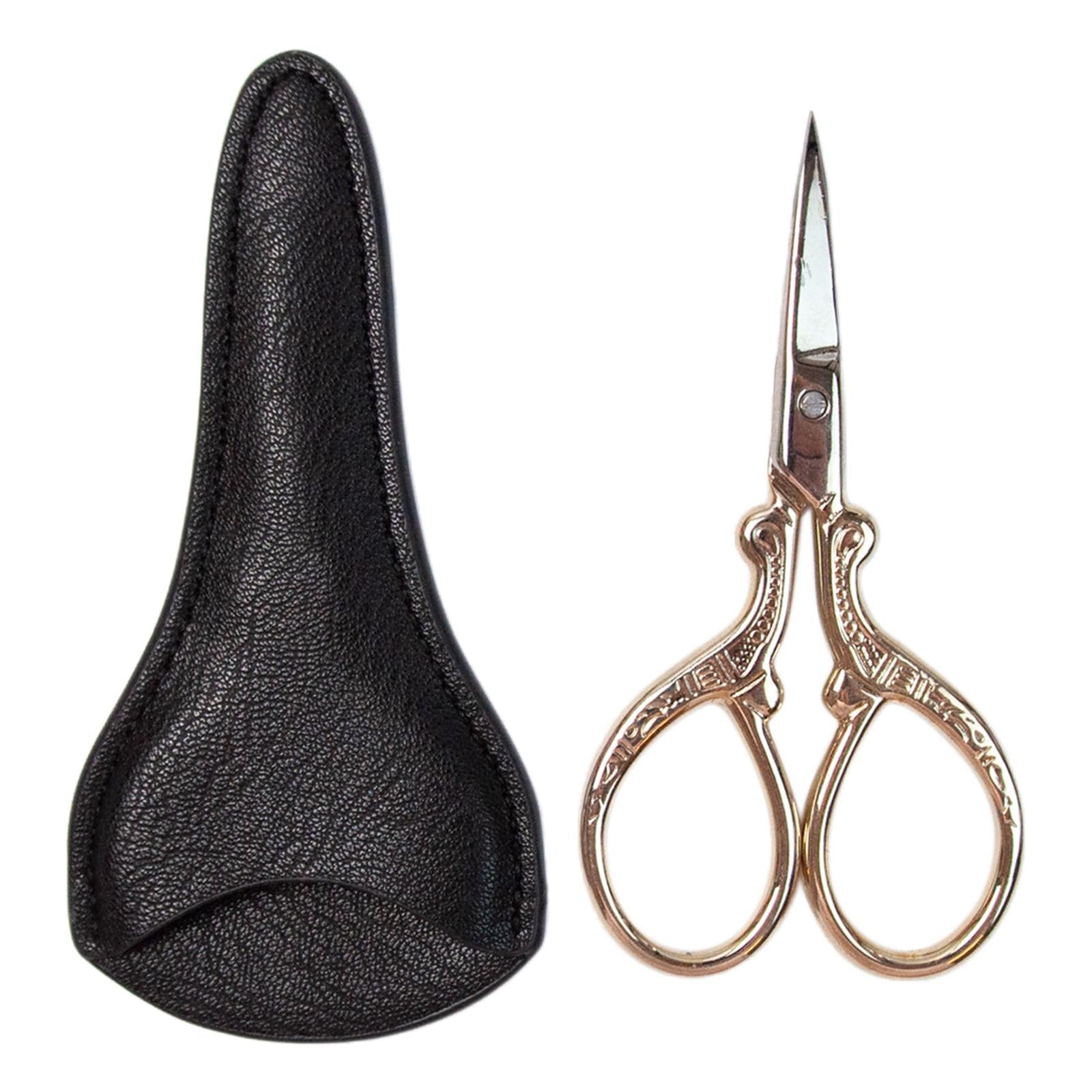 Embroidery Scissors with PU Leather Cover for Quilting Crafts Needlework Golden