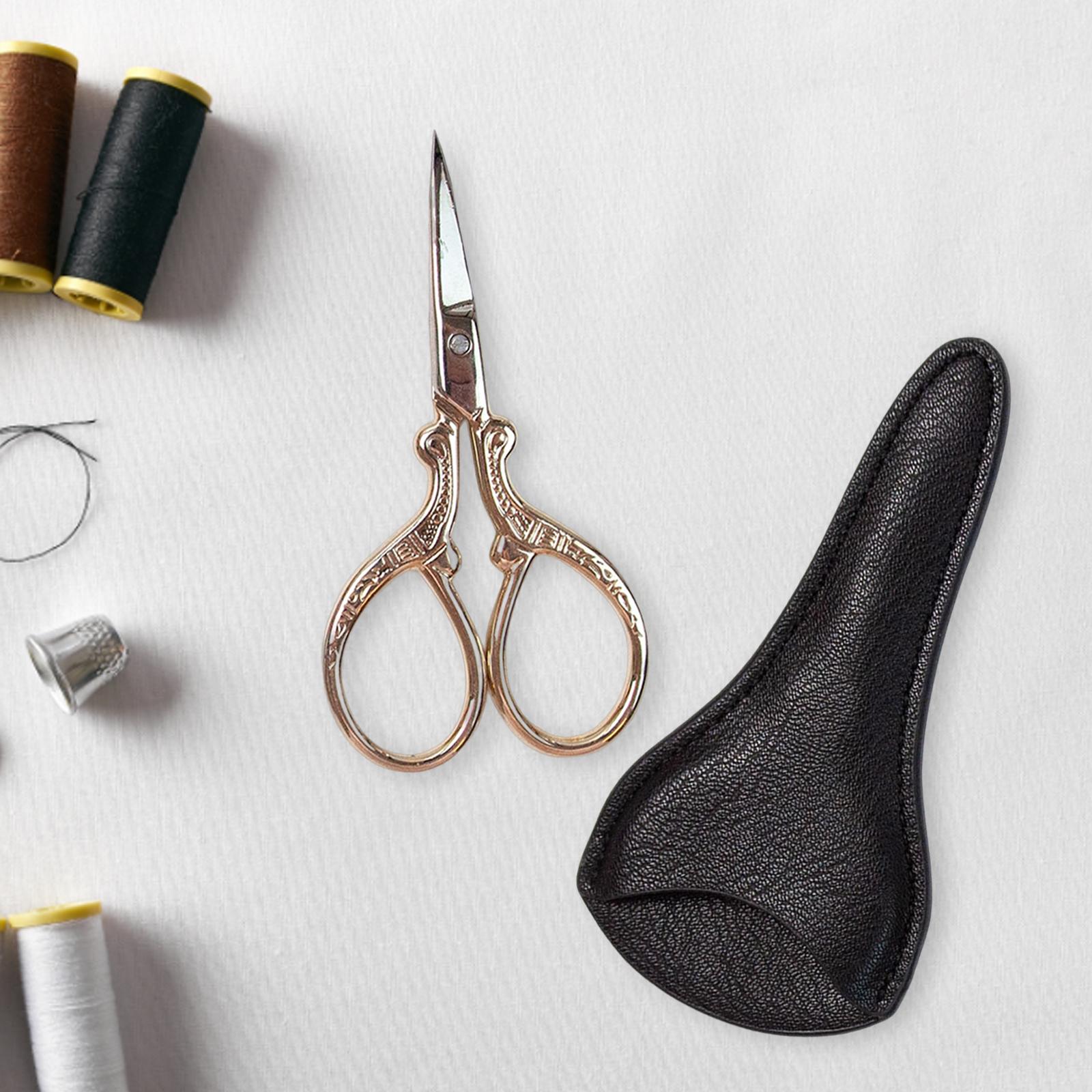 Embroidery Scissors with PU Leather Cover for Quilting Crafts Needlework Golden