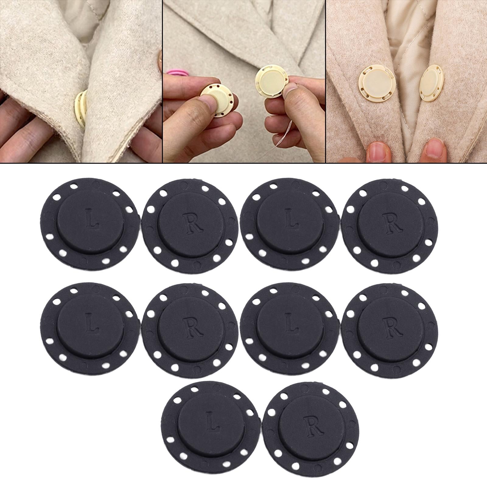 5 Pairs Invisible Buttons Jacket Cardigan Concealed Buckle Snap Buttons 22mm Black