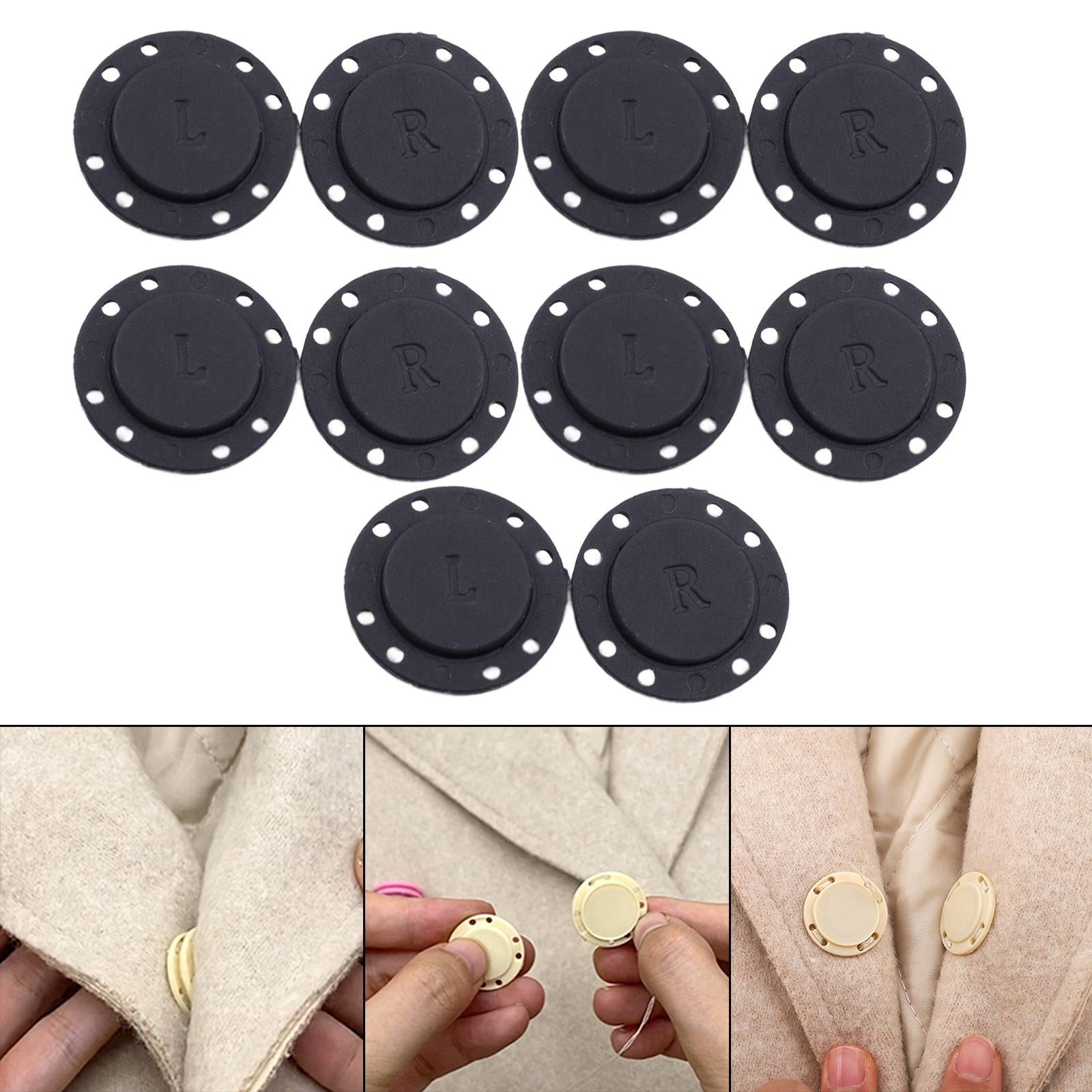 5 Pairs Invisible Buttons Jacket Cardigan Concealed Buckle Snap Buttons 22mm Black