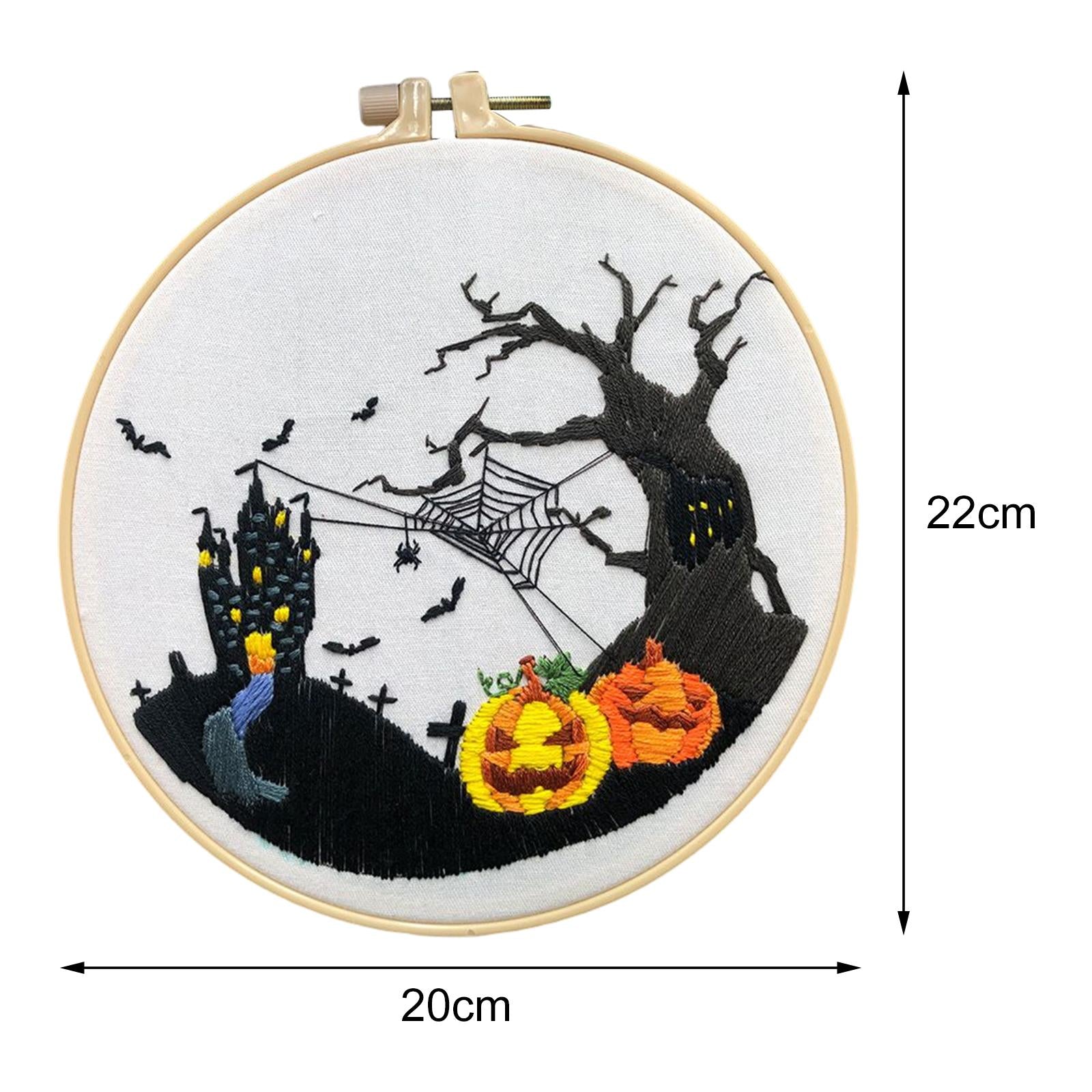 Embroidery Starter Kit Halloween Crafts Decorations Cross Stitch for Adult Pumpkin Castle