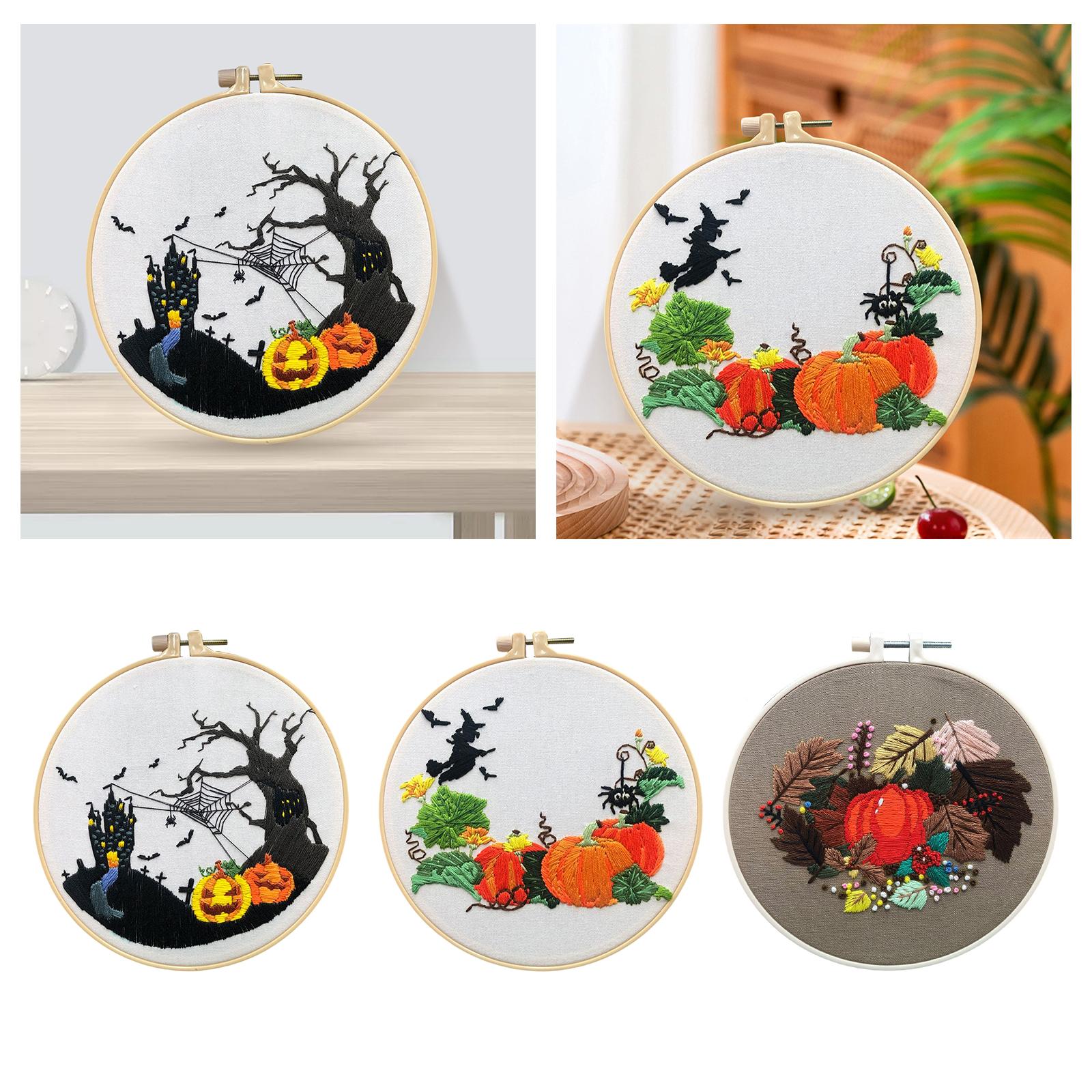 Embroidery Starter Kit Halloween Crafts Decorations Cross Stitch for Adult Pumpkin Castle