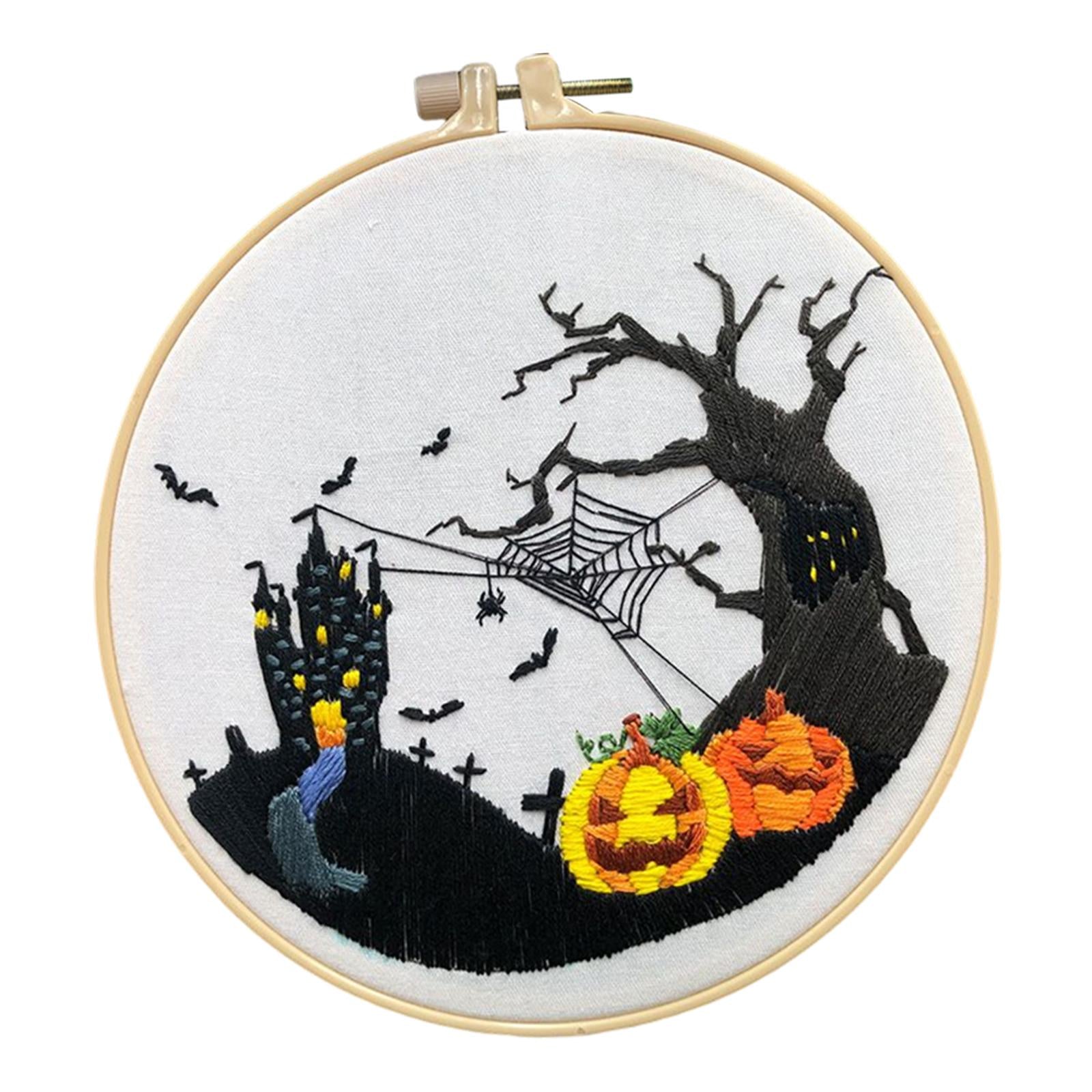 Embroidery Starter Kit Halloween Crafts Decorations Cross Stitch for Adult Pumpkin Castle