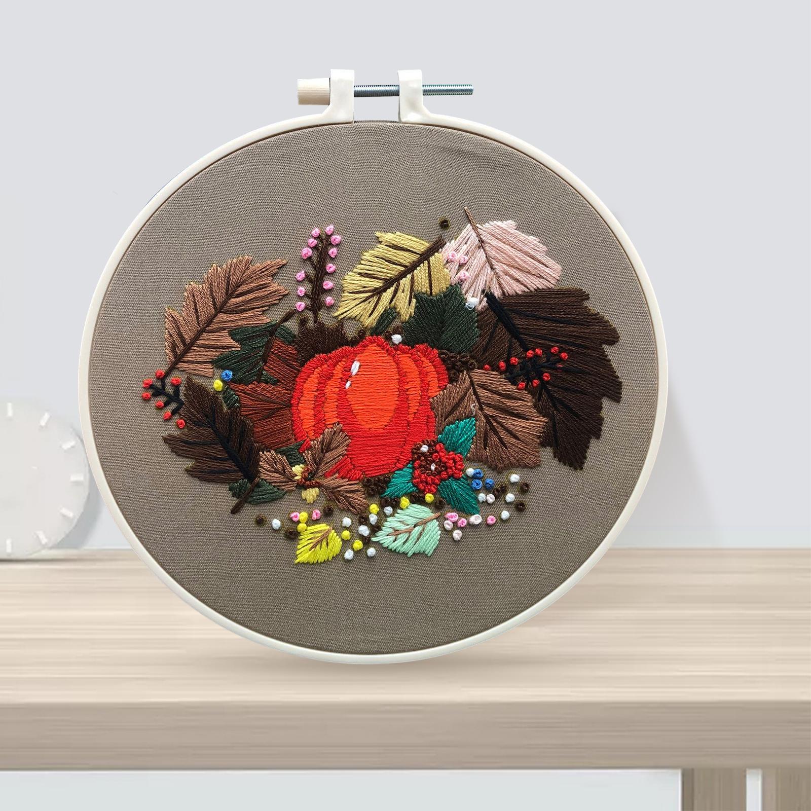 Embroidery Starter Kit Halloween Crafts Decorations Cross Stitch for Adult Maple Leaf