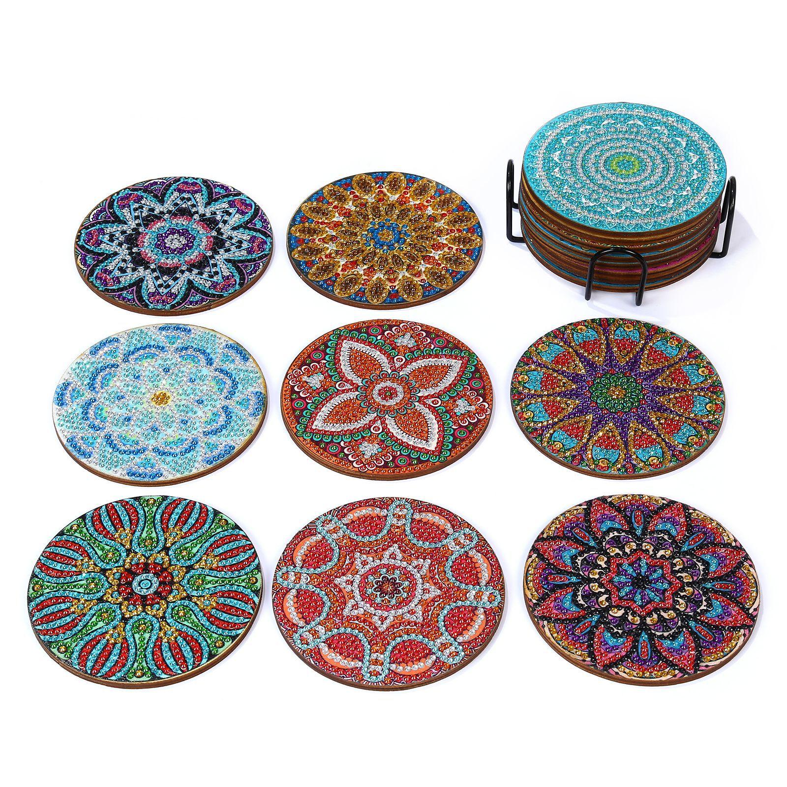 8x DIY Diamond Painting Coaster Tool Mandala for Beginners Dining Room Kids