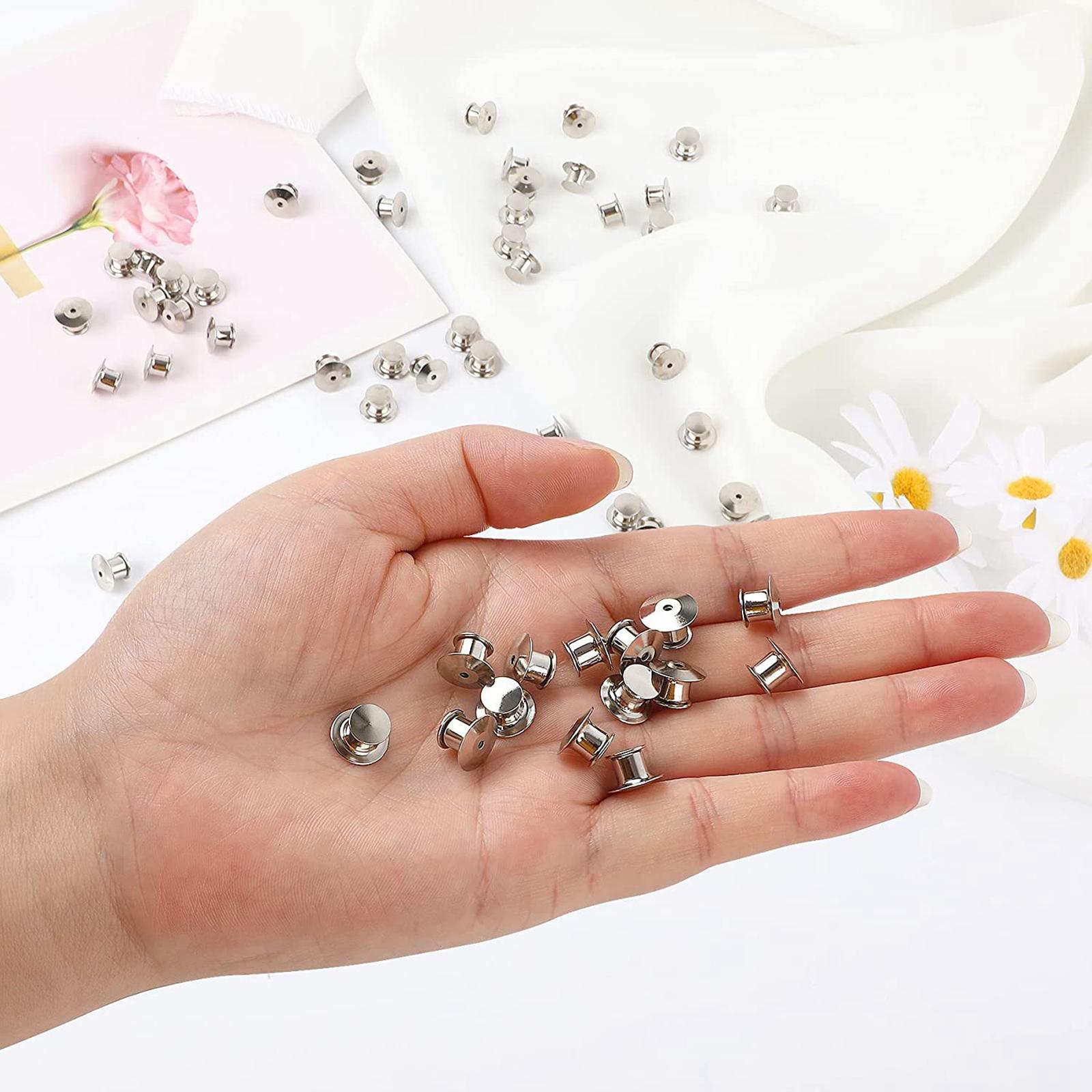 80x Metal Locking Pin Backs Clasp Locking Clasp Pins Keepers Multi-Purpose Silver