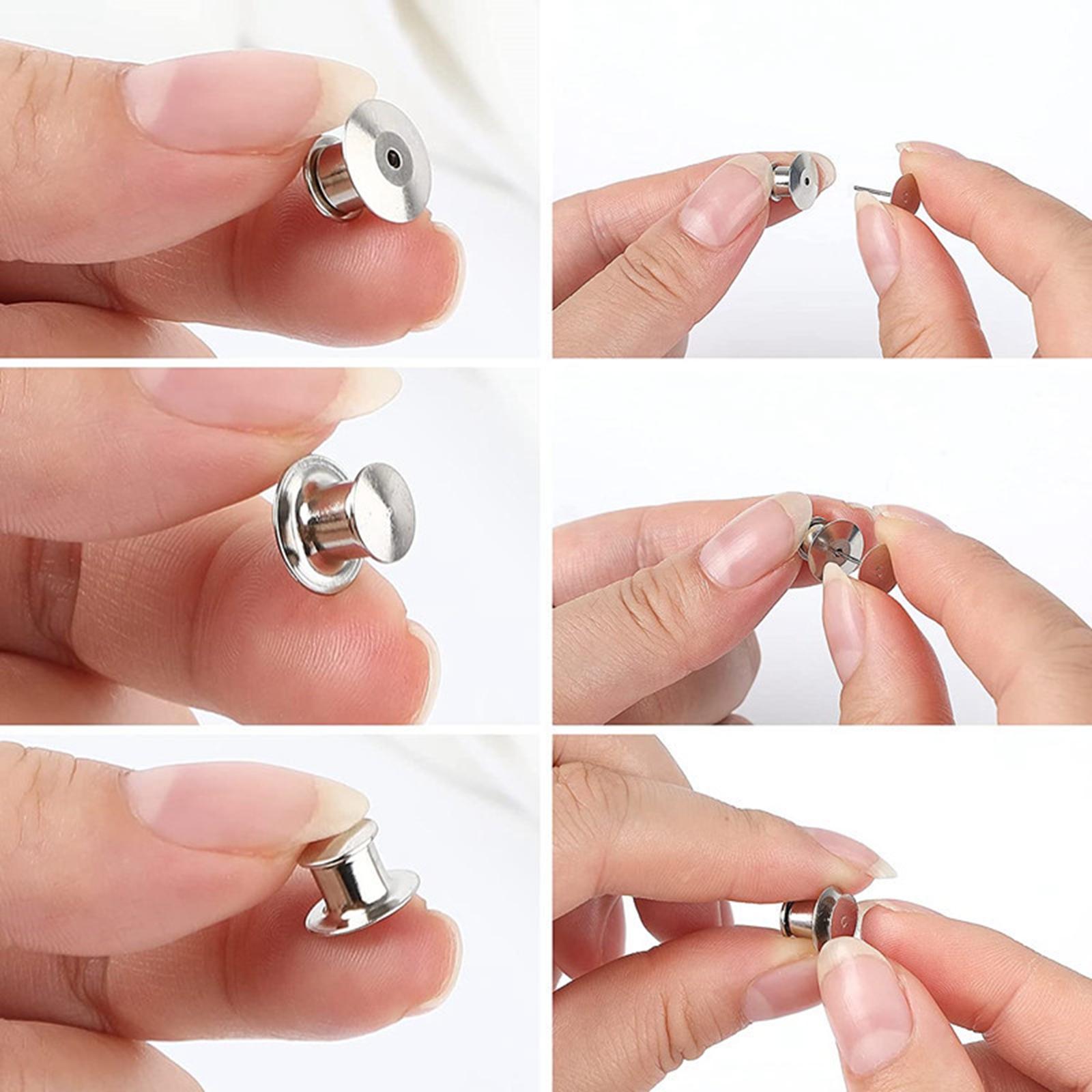 80x Metal Locking Pin Backs Clasp Locking Clasp Pins Keepers Multi-Purpose Silver