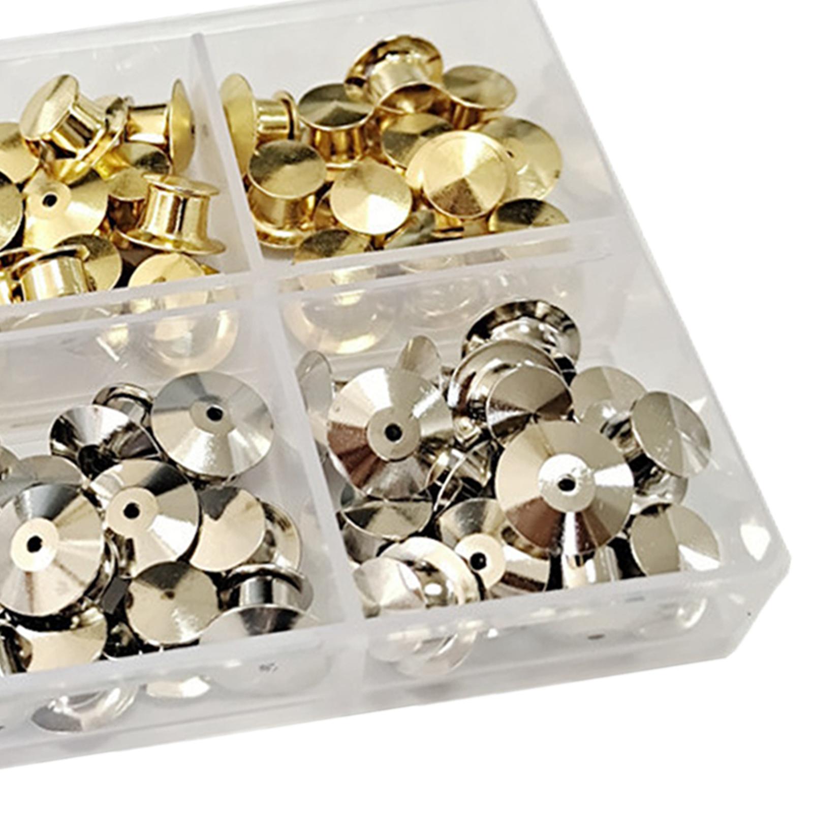 80x Metal Locking Pin Backs Clasp Locking Clasp Pins Keepers Multi-Purpose Gold+Silver